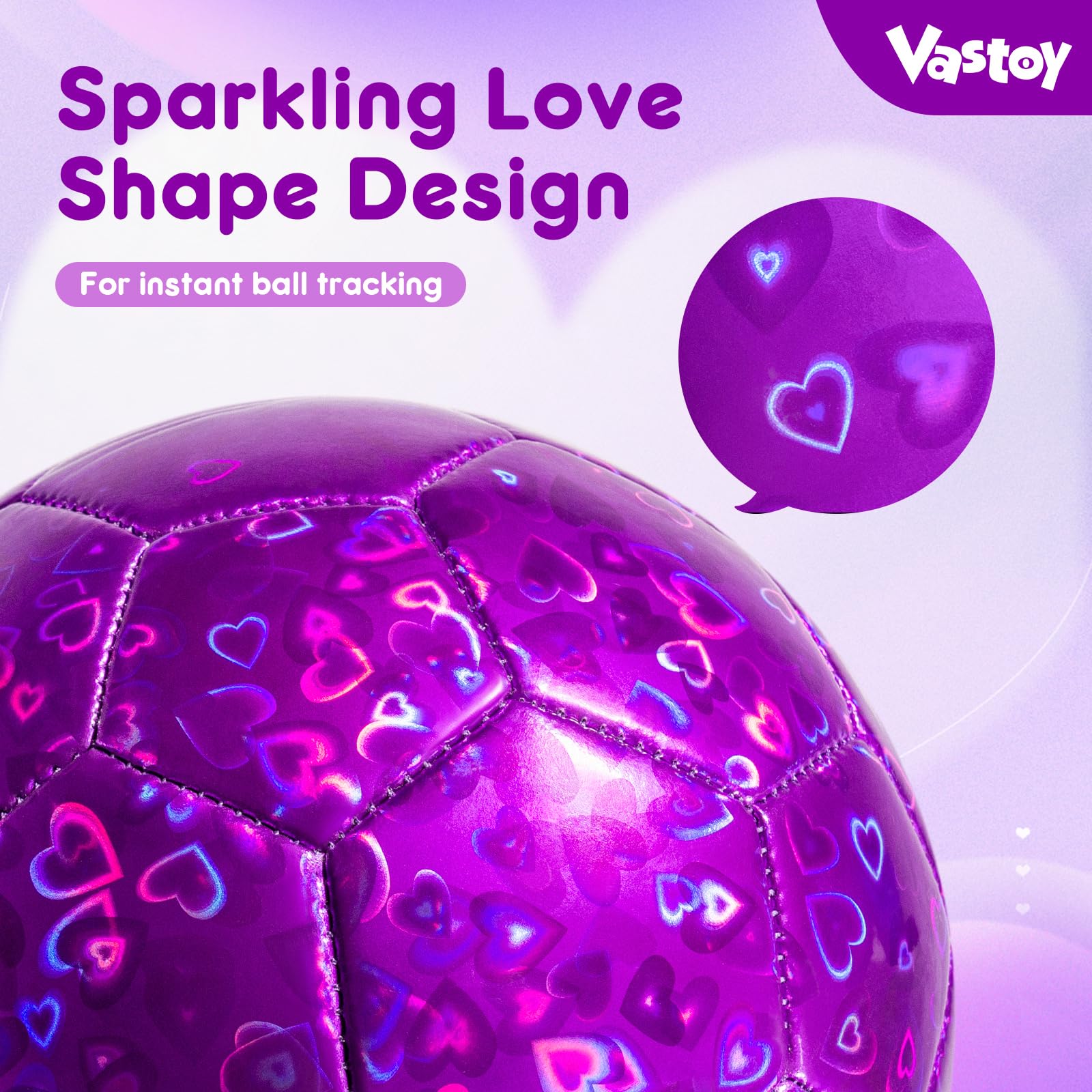 Vastoy Glittery Size 3 Kids Football for Age 3 4 5 6 7 8, 7 Inch Toddlers Football with Love Laser Pattern - Image 4