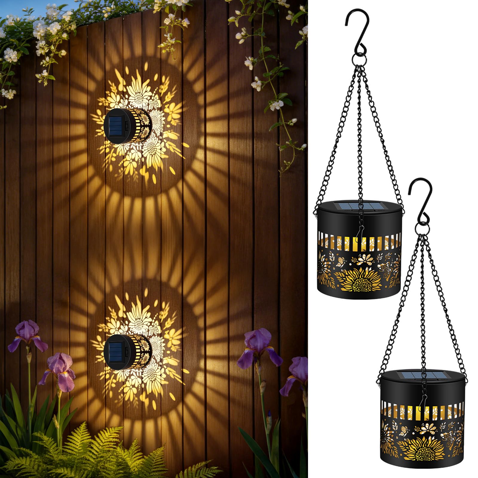 Photo 1 of 2 Pack Solar Fence Lights Outdoor, Metal Solar Powered Wall Deck Step Light