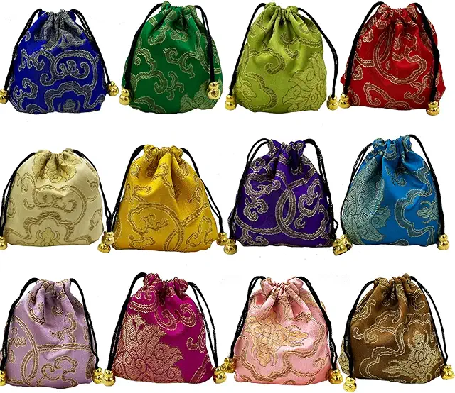 Borsa per Gioielli in Raso con Coulisse e Ricamo - 24 Pezzi Sacchetti Regalo