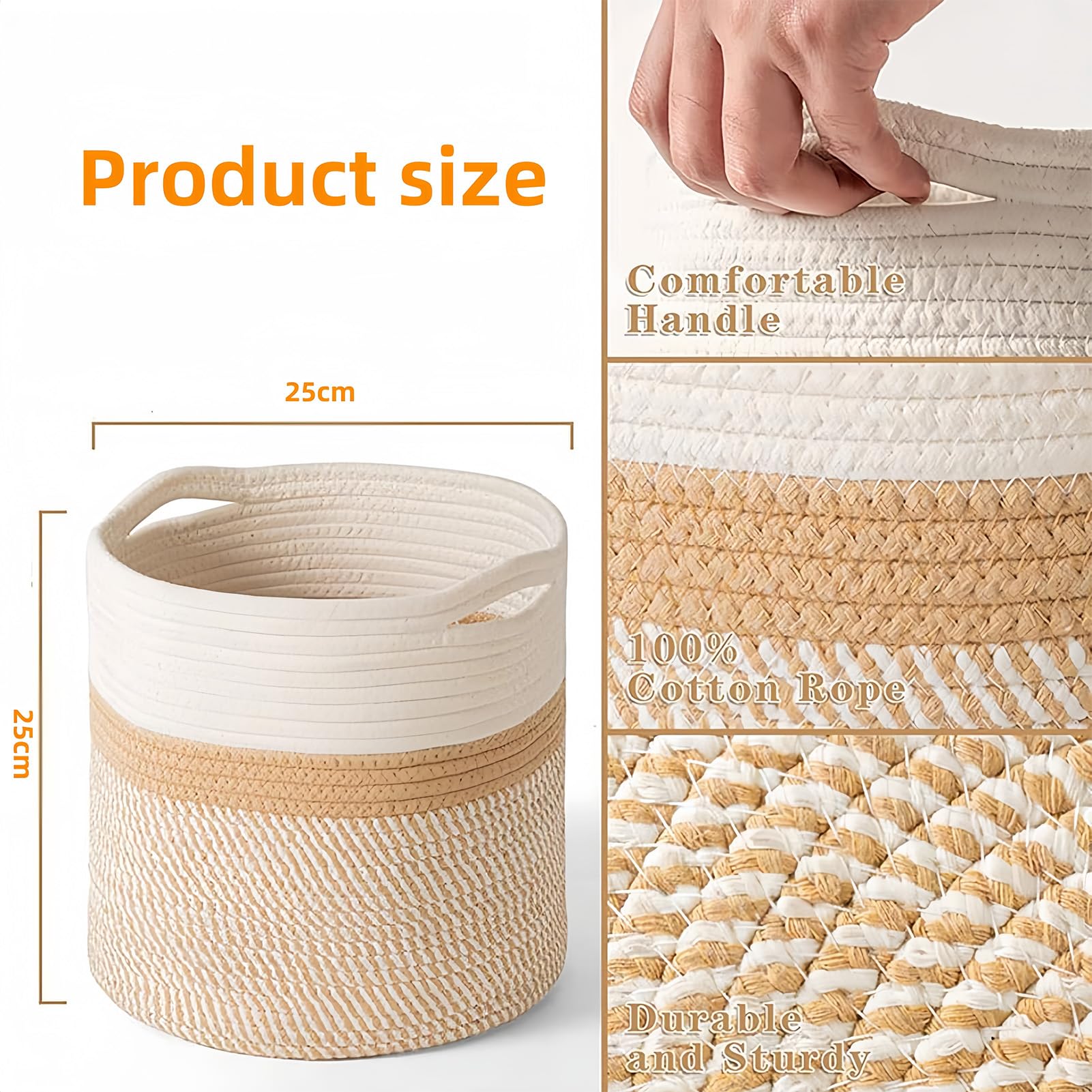 Grande cesto per piante intrecciato, diametro 25 cm, vaso per piante da camera, cesto per fiori per interni, cesto grande interno boho, vaso per piante lavorato a maglia con manici