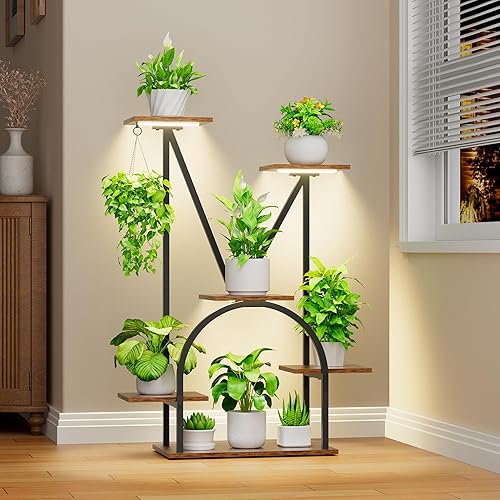 Soporte para plantas de interior con luces de cultivo, estante de plantas de 6 niveles para interiores, soportes de esquina de 39 pulgadas para
