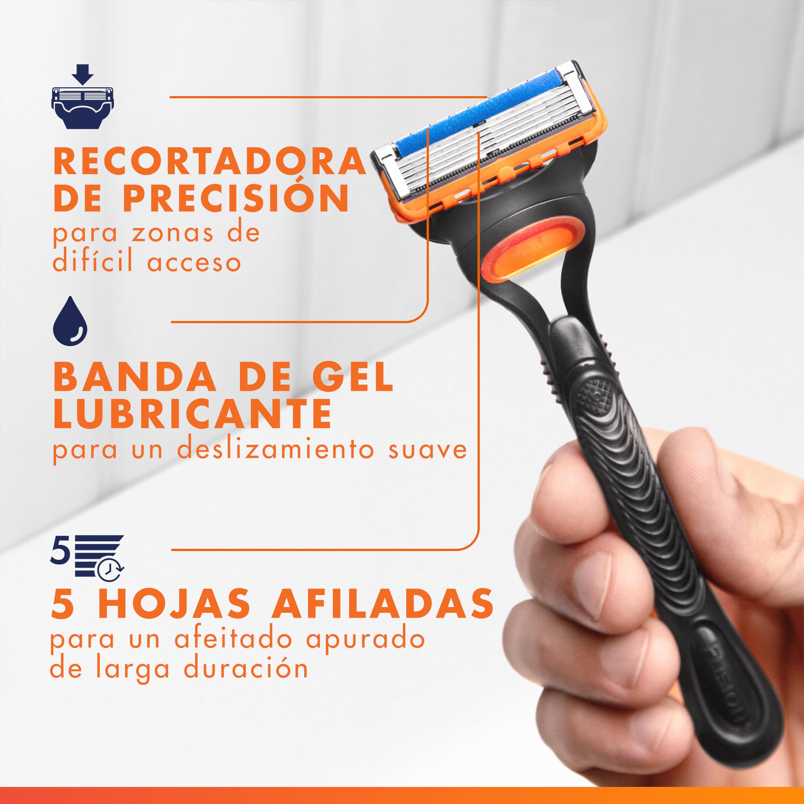 Gillette Fusion5 Cuchillas de Afeitar Hombre, Pack de 28 - Recambios para Maquinillas de Afeitar con 5 Hojas, Banda de Gel Lubricante Y Recortadora de Precisión