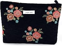 URSKYTOUS Flower Makeup Bag - Large Floral Travel Cosmetic Pouch, Vintage Black Zipper Toiletry Organizer for Women, Bridesmaids Gift