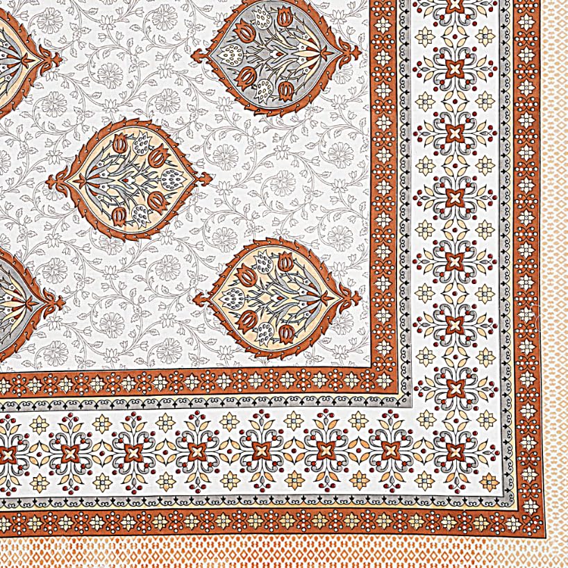 Image of Living Roots Jaipuri Hand Block Print Double Cotton Bedsheet & 2 Pillow Covers, for Mattress Upto 8 inches Thick, No Colour Bleeding, Beige Colour, Super King Size 96 * 104 inches, 150TC (578-B)
