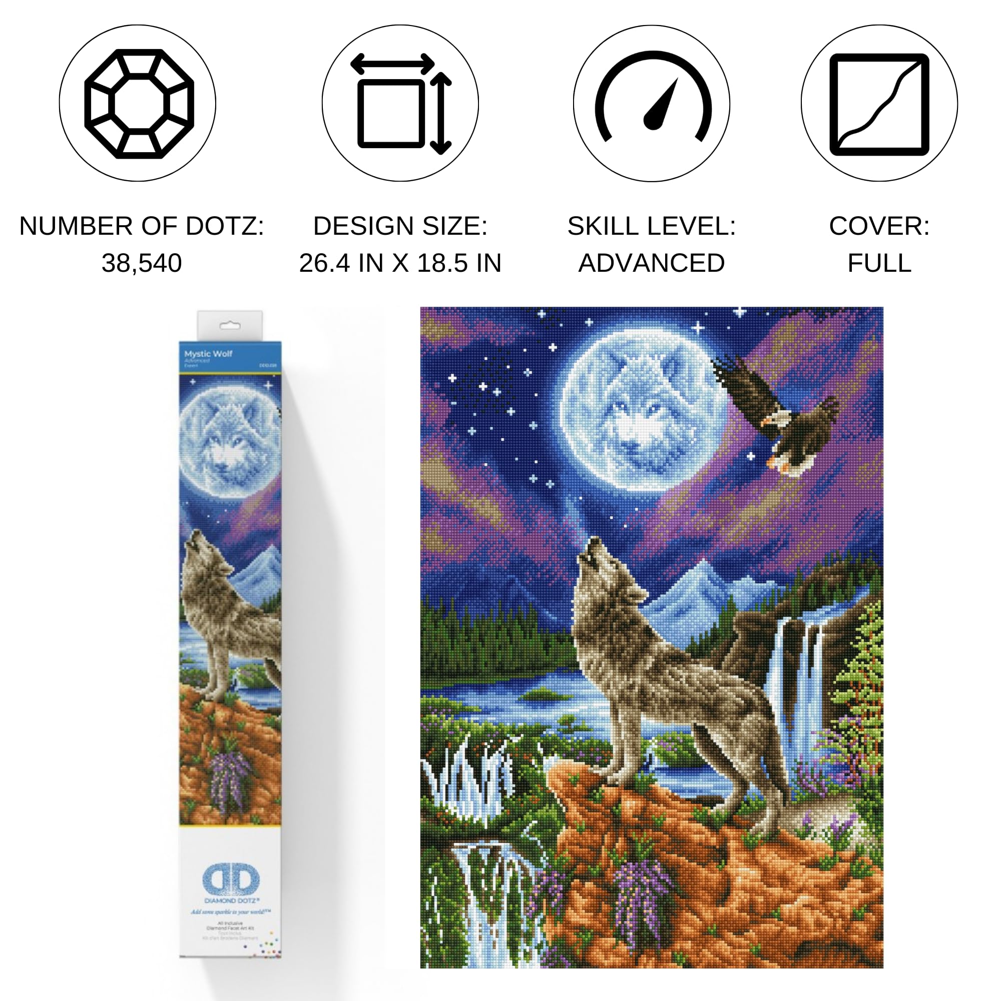 DIAMOND DOTZ Mystic Wolf Diamond Art Kit for Adults, 26.4x18.5in