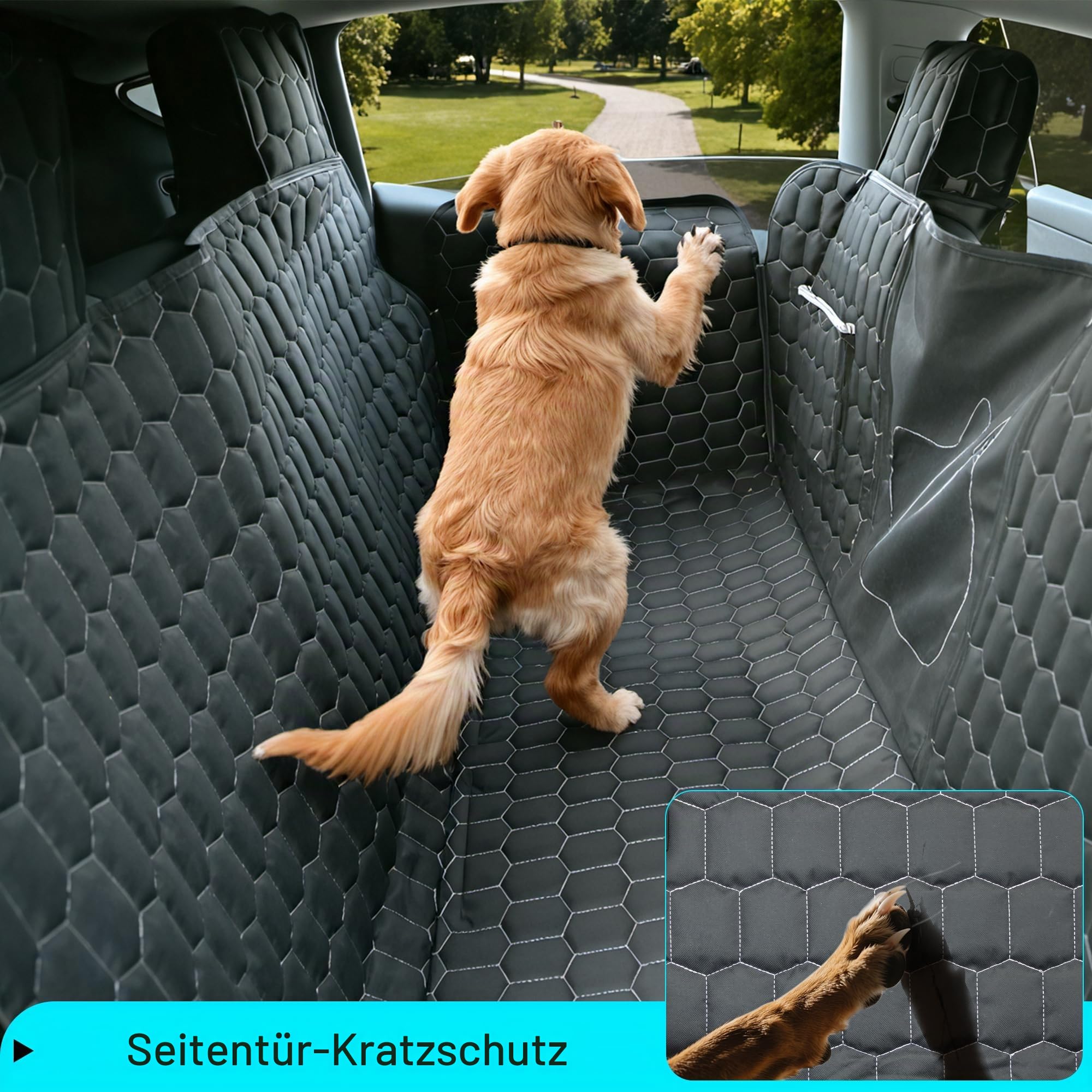 Meginc Hundesitzbezüge für Rücksitz, Autositz für Tesla Model 3, 100% wasserdichter Haustiersitzbezug schützt vor Kratzern, Schrammen, Hundehängematte mit Netzfenster & Kopfstützenschutz