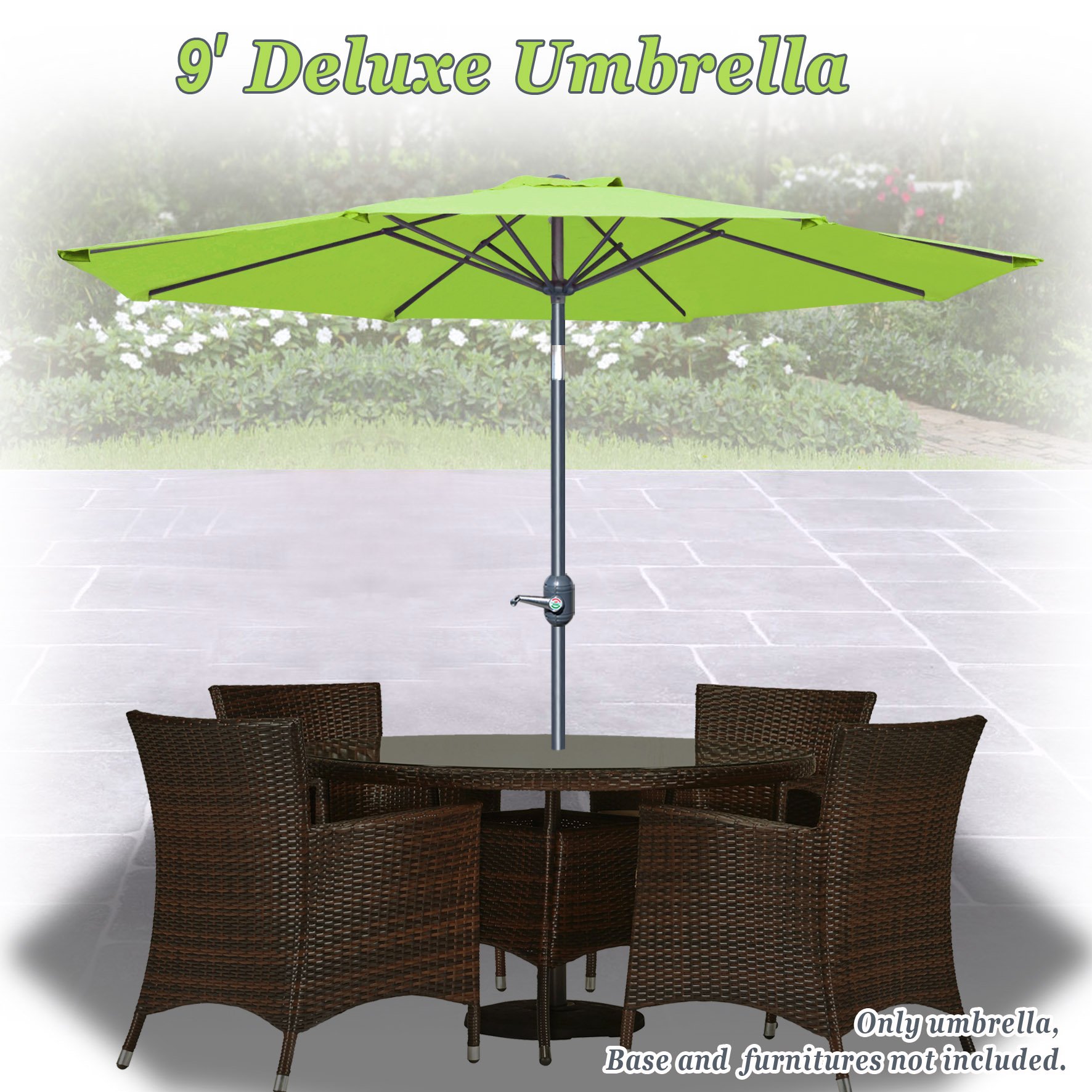 Strong Camel 9ft Patio Umbrella with Tilt and Crank 8 Ribs Outdoor Garden Market Umbrella Sunshade (Lemon Green)