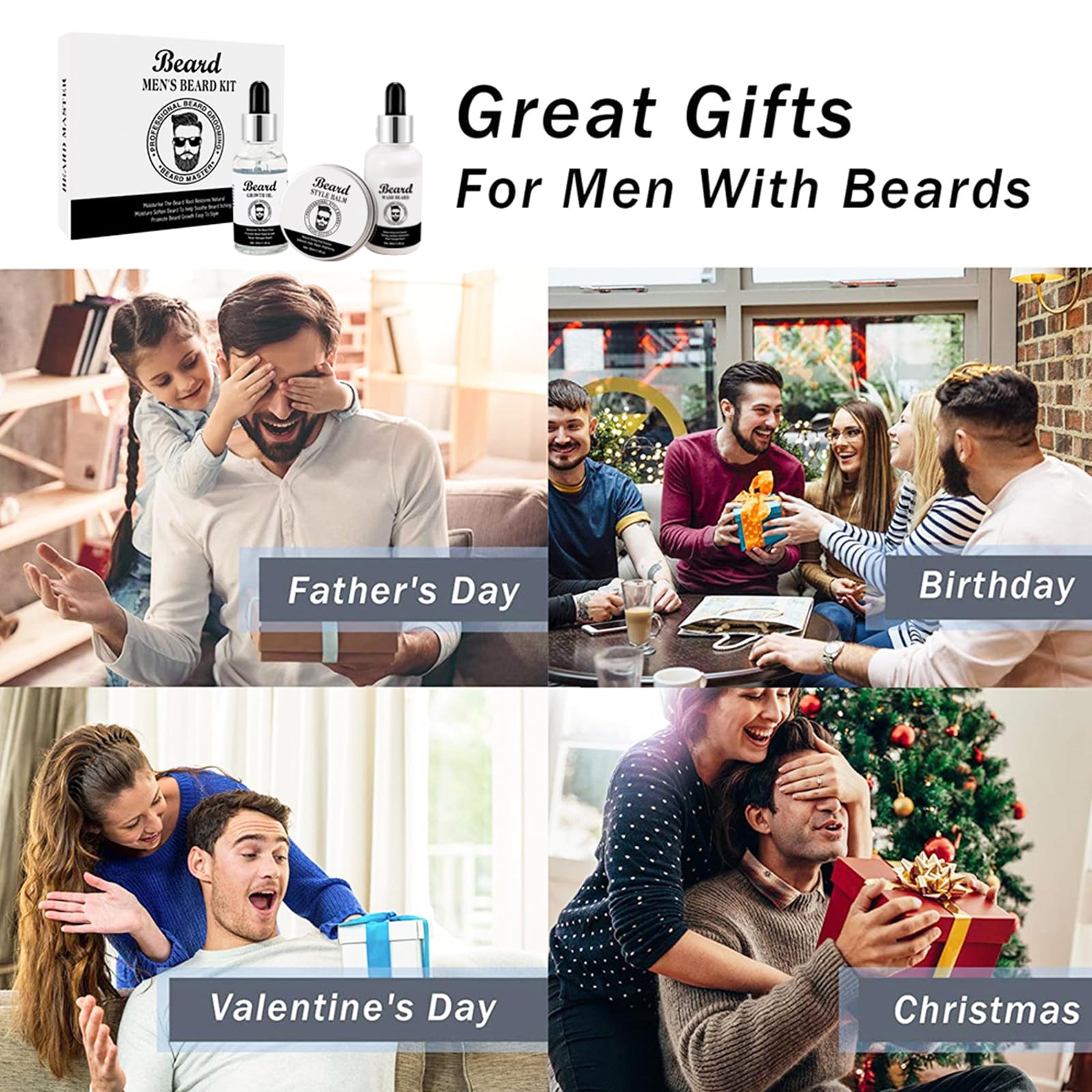 Kit Barba Uomo,Olio Barba,Shampoo Barba,Balsamo Barba,Anti-Crespo,Idratante E Modellante,Regalo Perfetto Per Uomini, Mariti O Padri