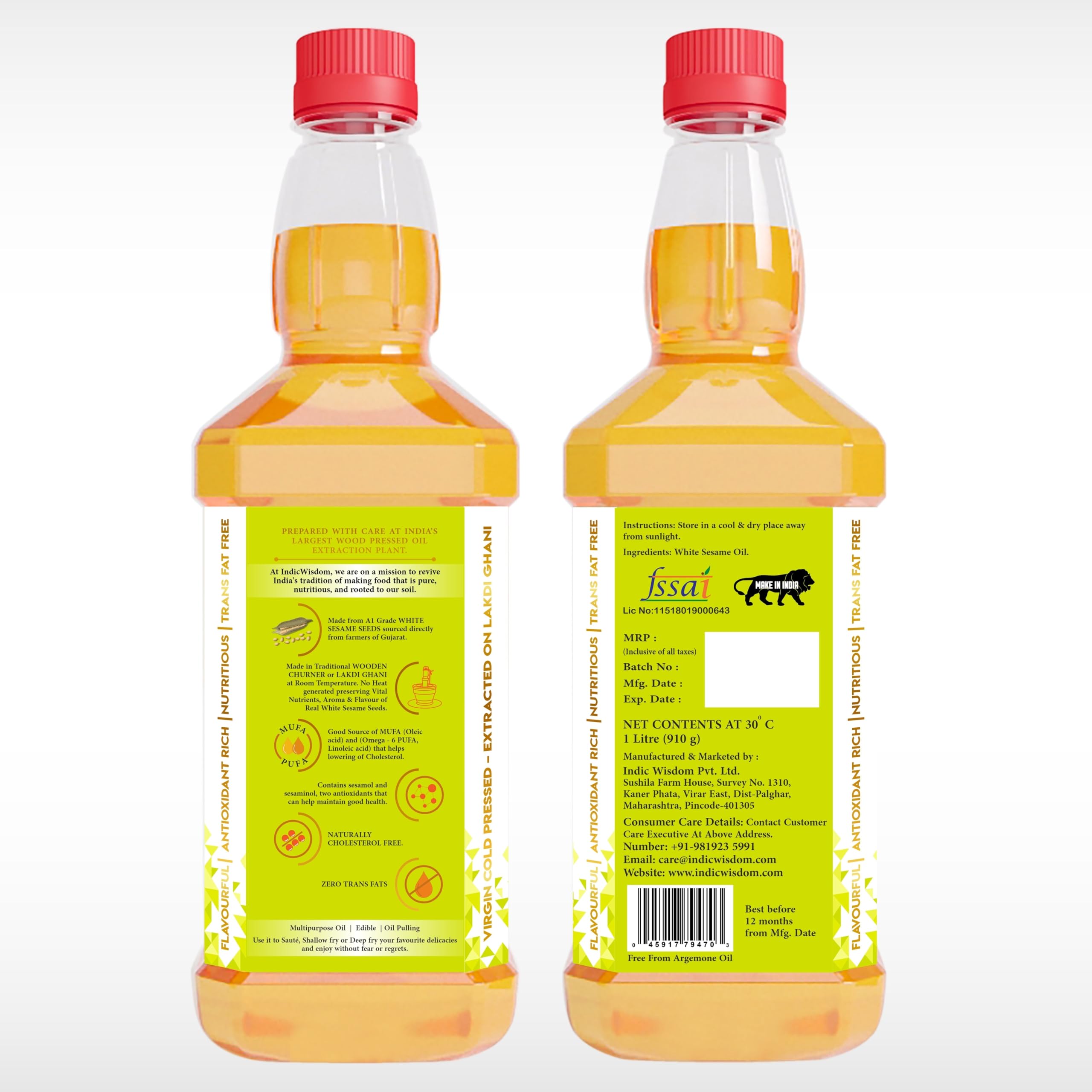 IndicWisdom Wood Pressed White Sesame Oil 1 Liter (Cold Pressed White Sesame Oil - Extracted on Wooden Churner) - Image 8 thumbnail