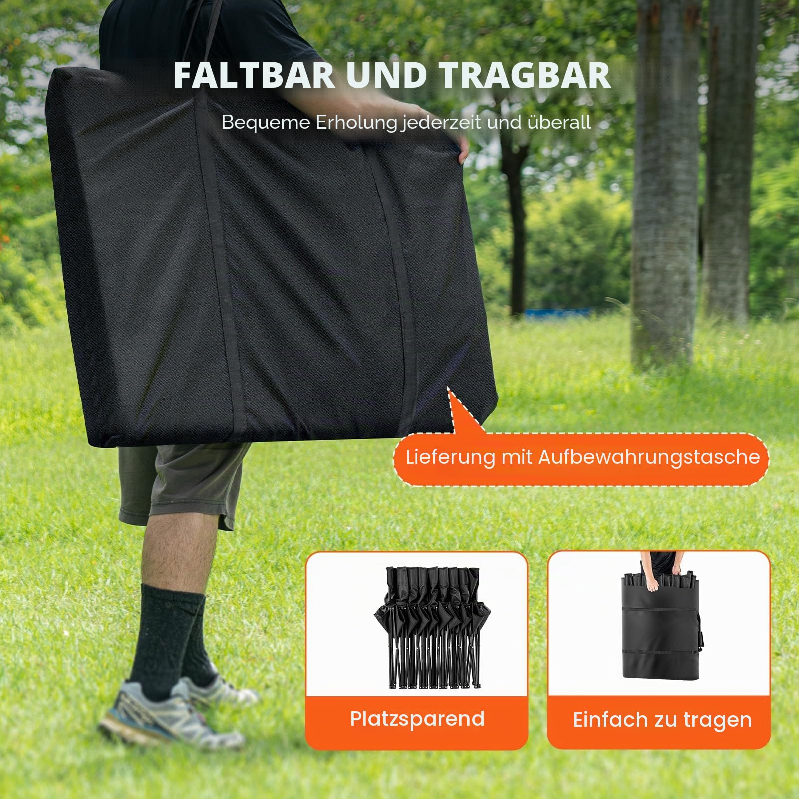 VEVOR Tragbare Faltbank 6-Sitzer Campingbank mit Tragetasche und Rückenlehne, Seitenbank für Fußball, Angeln, 6-Sitzer, 8-Sitzer