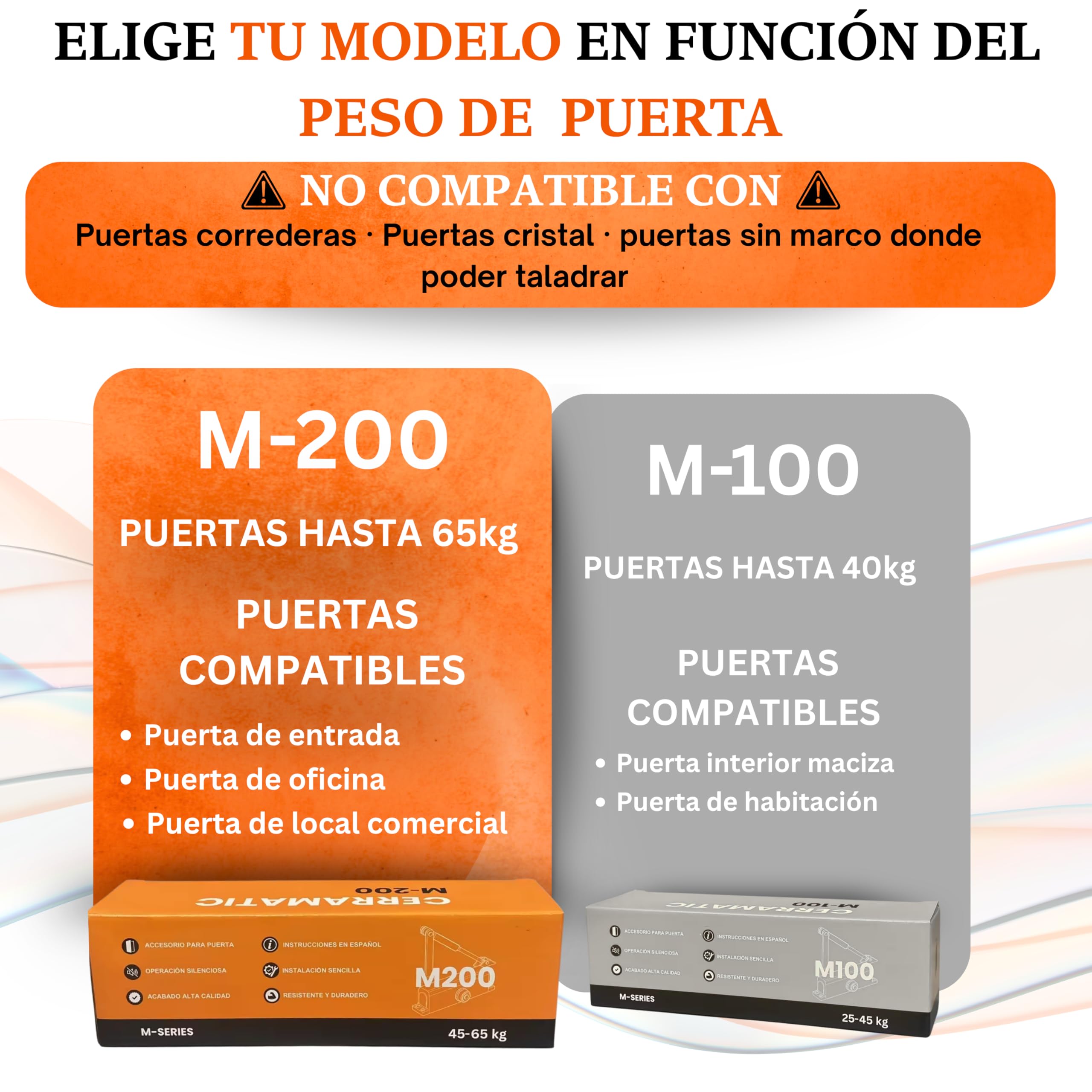 M-200, Cierrapuertas automatico, muelle puerta con brazo articulado hidráulico, muelle cierrapuertas de 40-65kg, cierre puerta, cierra puertas automatica.