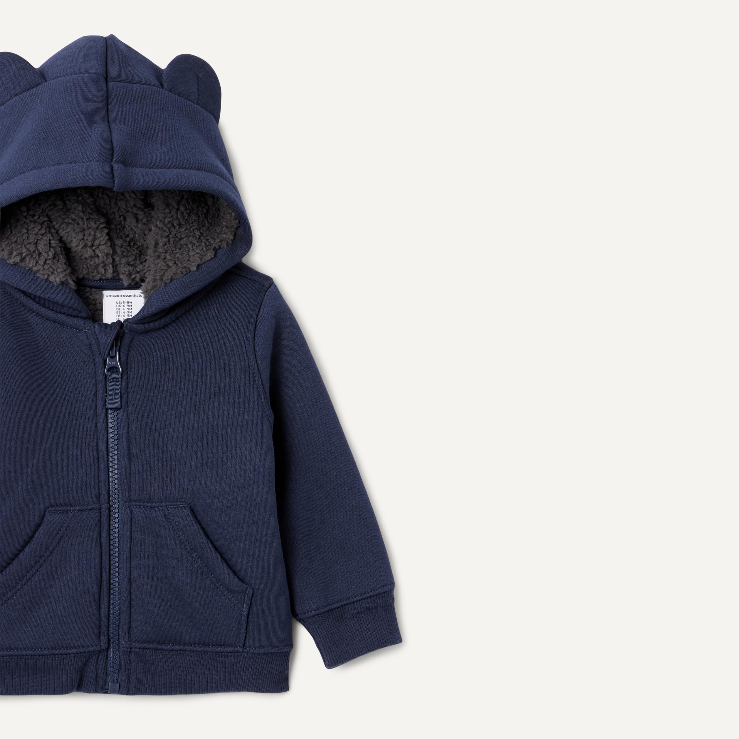 Amazon Essentials Unisex Baby Kapuzenjacke mit Sherpa-Futter und durchgehendem Reißverschluss