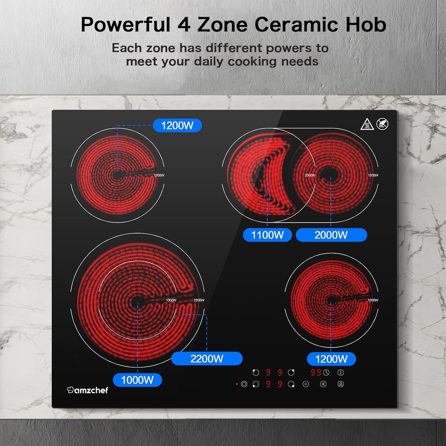 AMZCHEF Piano Cottura a Induzione 4 Fuochi, Piano cottura a induzione, 59cm Piastra Induzione con funzione di pausa, blocco bambini, timer, 7000W, 220-240v AMZCHEF Piano Cottura a Induzione 4 Fuochi, Piano cottura a induzione, 59cm Piastra Induzione con funzione di pausa, blocco bambini, timer, 7000W, 220-240v