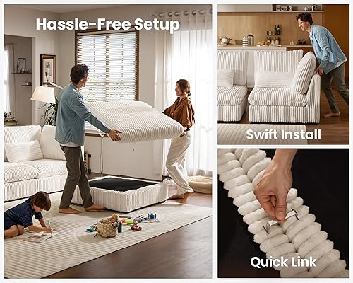 Miniatura 6 de Sofá modular de gran tamaño, sofá modular de pana extra profundo con diván otomano, sofá cama de felpilla esponjosa de 8 plazas para sala de estar,