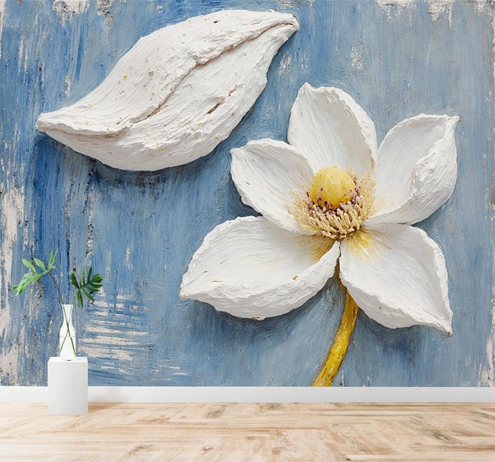 Tzxztt White Lotus Petals Floral Texture Art Modern 3D Wallpaper Premium Textured Silk Neutral Tones Material Ideal for Living Room Bedroom-250cm×170cm