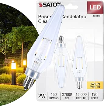 Satco S12140 2 Watt Prismatic HX11 LED; 2700K CCT; Candelabra Base; 120 Volt; Clear Finish; 2-Card