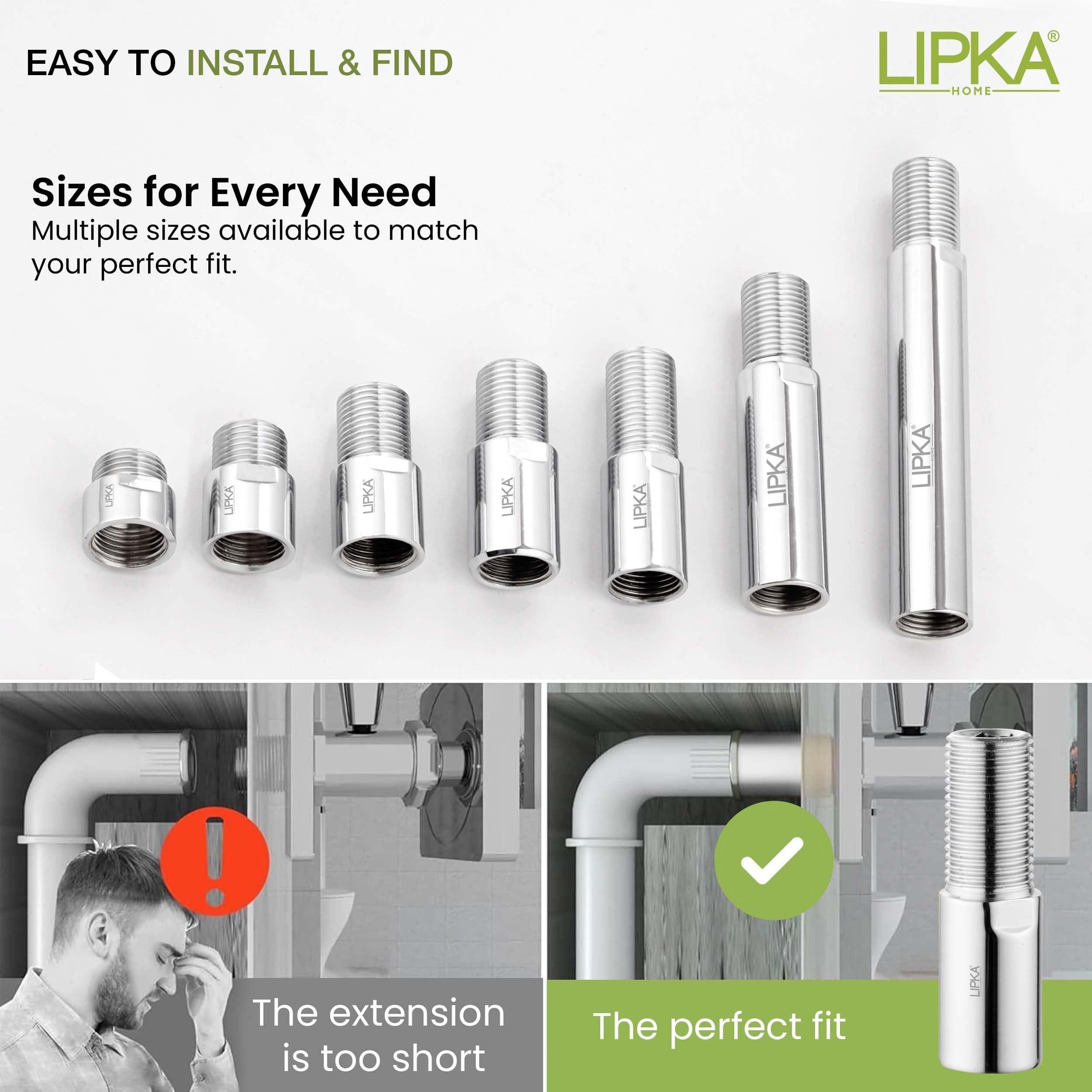 Lipka Full Brass Extension Nipple (3 inches) for Pipe Fittings | Pack of 1 | Chrome Finish 3