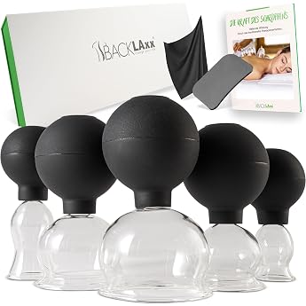 BACKLAXX  Cupping Glasses Set of 5 Real Glass with Suction Ball