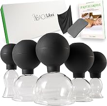 Backlaxx Cupping Glasses Set of 5 Real Glass with Suction Ball | Cupping set for face and body: 5 cupping glasses, suction ball, fascia scraper, cloth, face cupping massage, hijama set