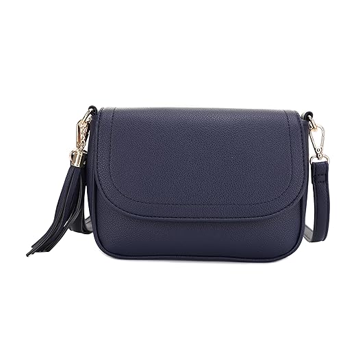 EVVE Small Crossbody Bag for Women Trendy Flap Saddle Purses with Tassel and Adjustable Shoulder Strap - Navy