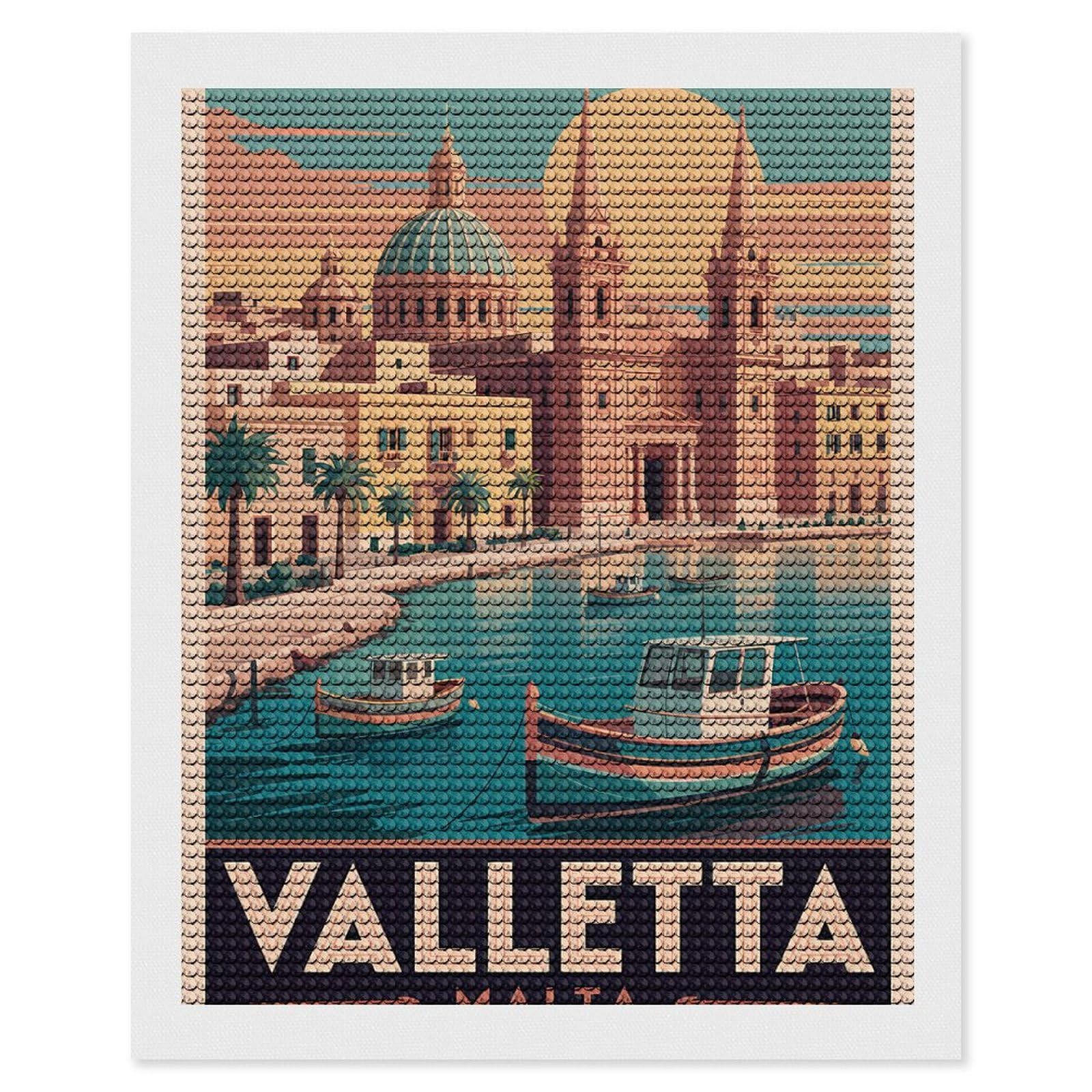Junmoney Valletta Malta Vintage Travel Diamond Painting Canvas Set 16"x20", Satisfying Creative Project, Easy to Follow Symbols, Fun Craft Experience