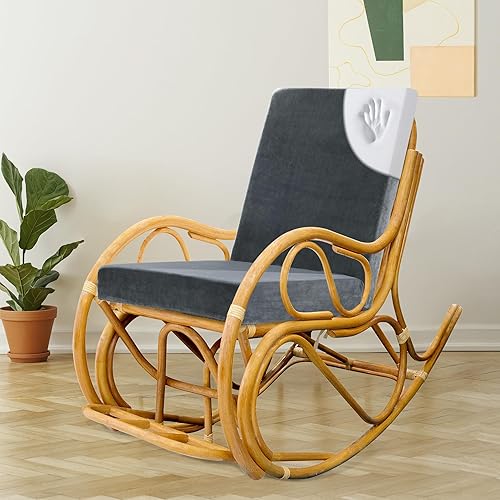 HOMBYS Cojín de espuma para silla mecedora para interiores, cojín antideslizante extra grande con cojines de apoyo de respaldo alto, 2 correas