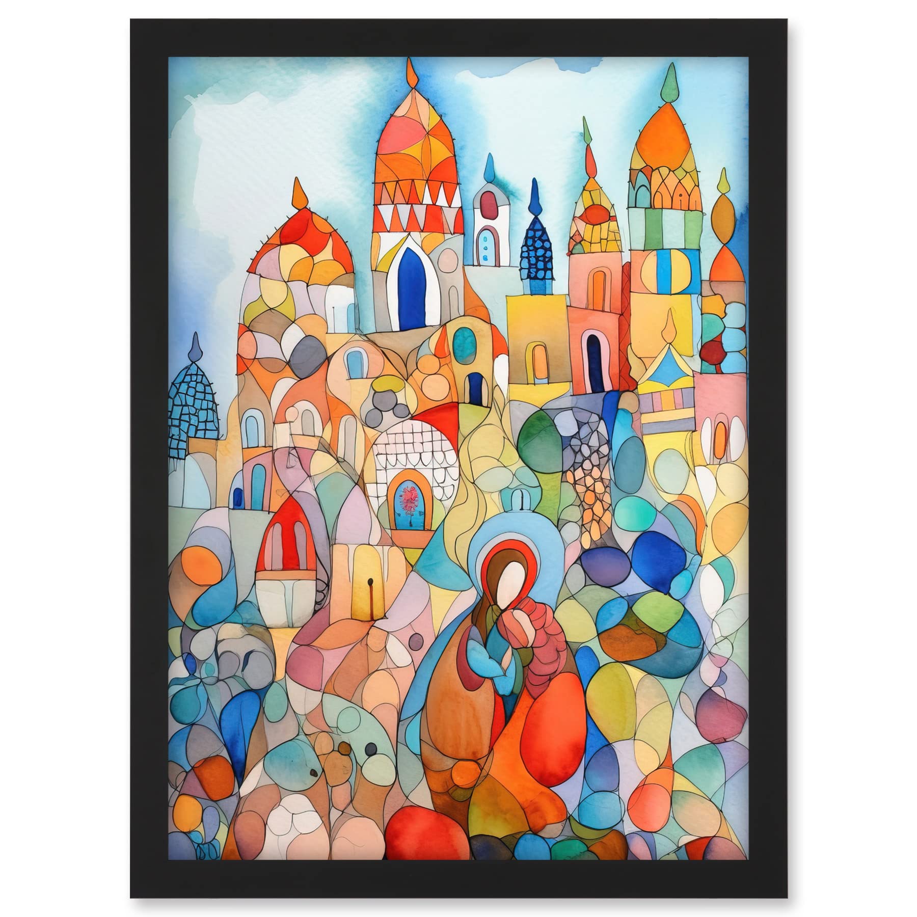 Artery8 Abstract Moroccan Cityscape Folk Art Artwork Framed A3 Wall Art Print