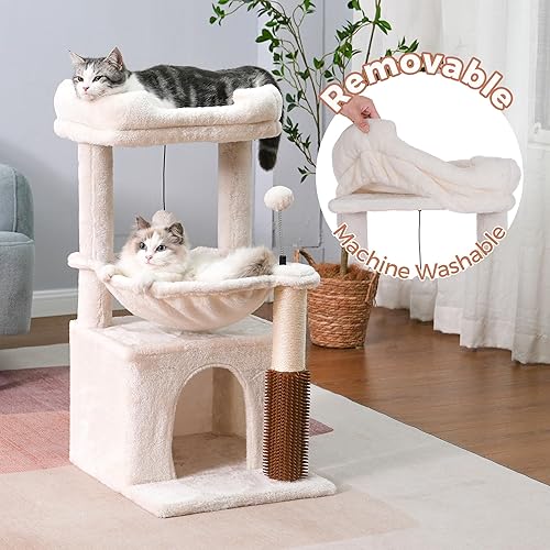 Miniatura 5 de Árbol para gatos pequeños de 32 pulgadas para gatos grandes, torre para gatos adultos con poste rascador, hamaca grande de 15.7 pulgadas y auto