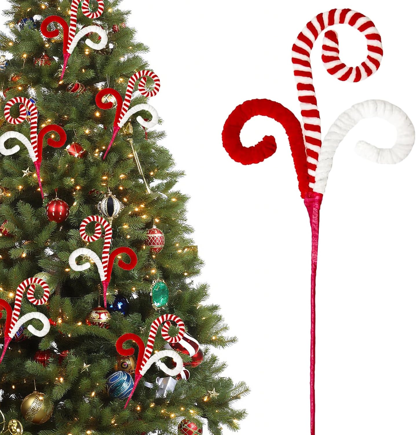 Candy Cane Christmas Decorations, 6 Pcs Christmas Tree Picks, 17 Inch Red and White Christmas Ornaments for Christmas Tree Topper Filler, Big Large Ornaments Grinchs Candyland Xmas Decorations