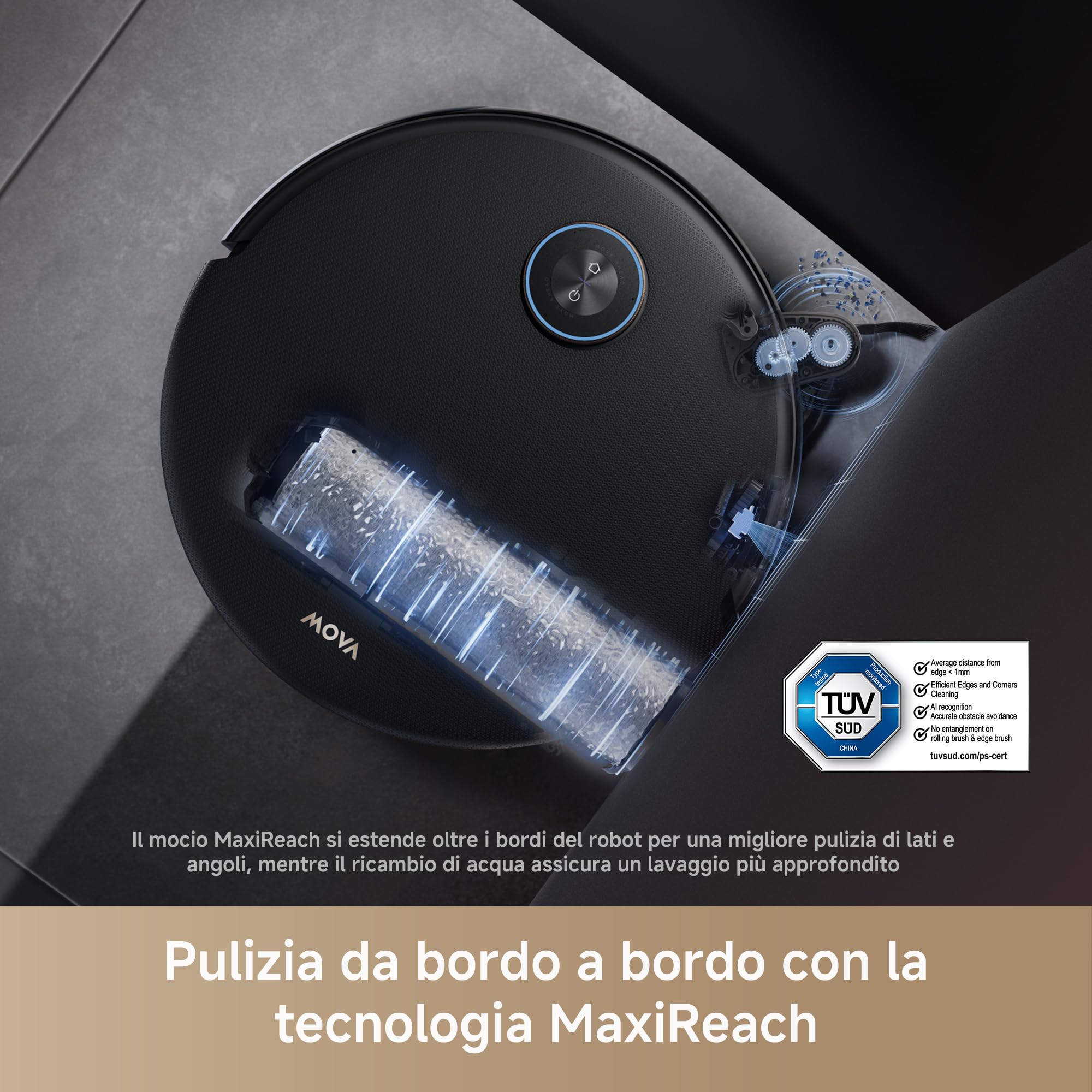Mova Z60 Ultra Roller Complete Robot Aspirapolvere e Lavapavimenti, 28 kPa, Dotato di Lavaggio HydroForce, Tecnologia AutoShield, Telaio LiftPro, Sistema StepMaster 2.0, Lavaggio con DuoSolution