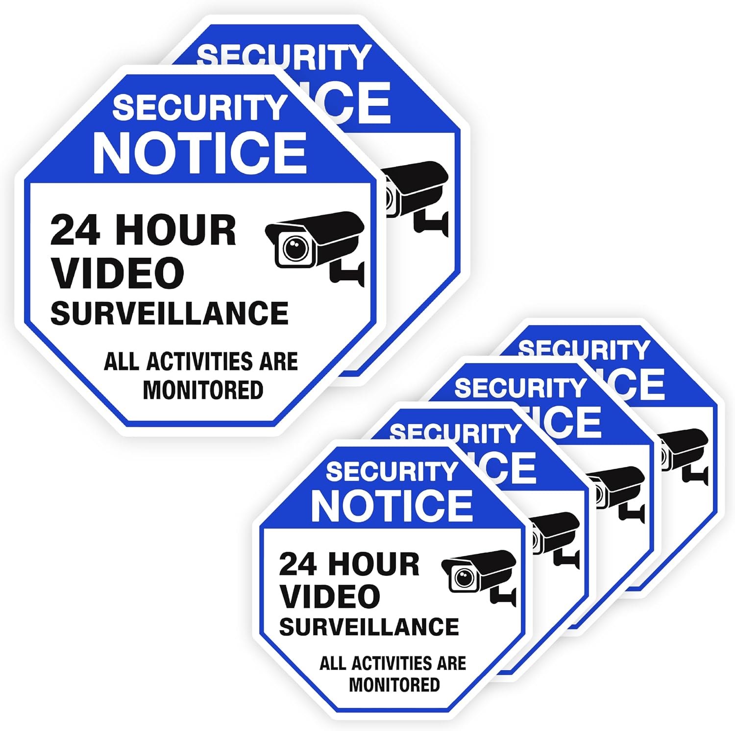 Video Surveillance Sticker Pack - 6 White/Blue Decals