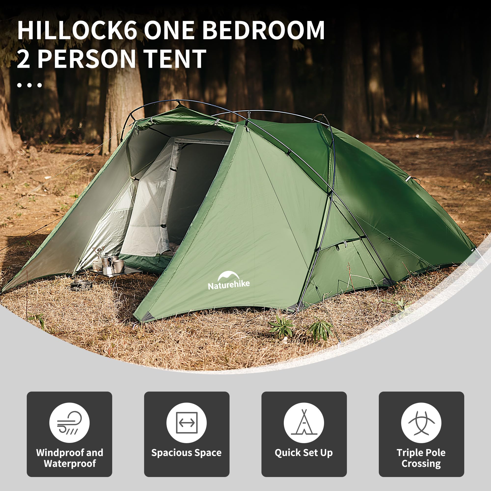 Naturehike Hillock6 Tent 2 person Camping Tent Waterproof Dome 