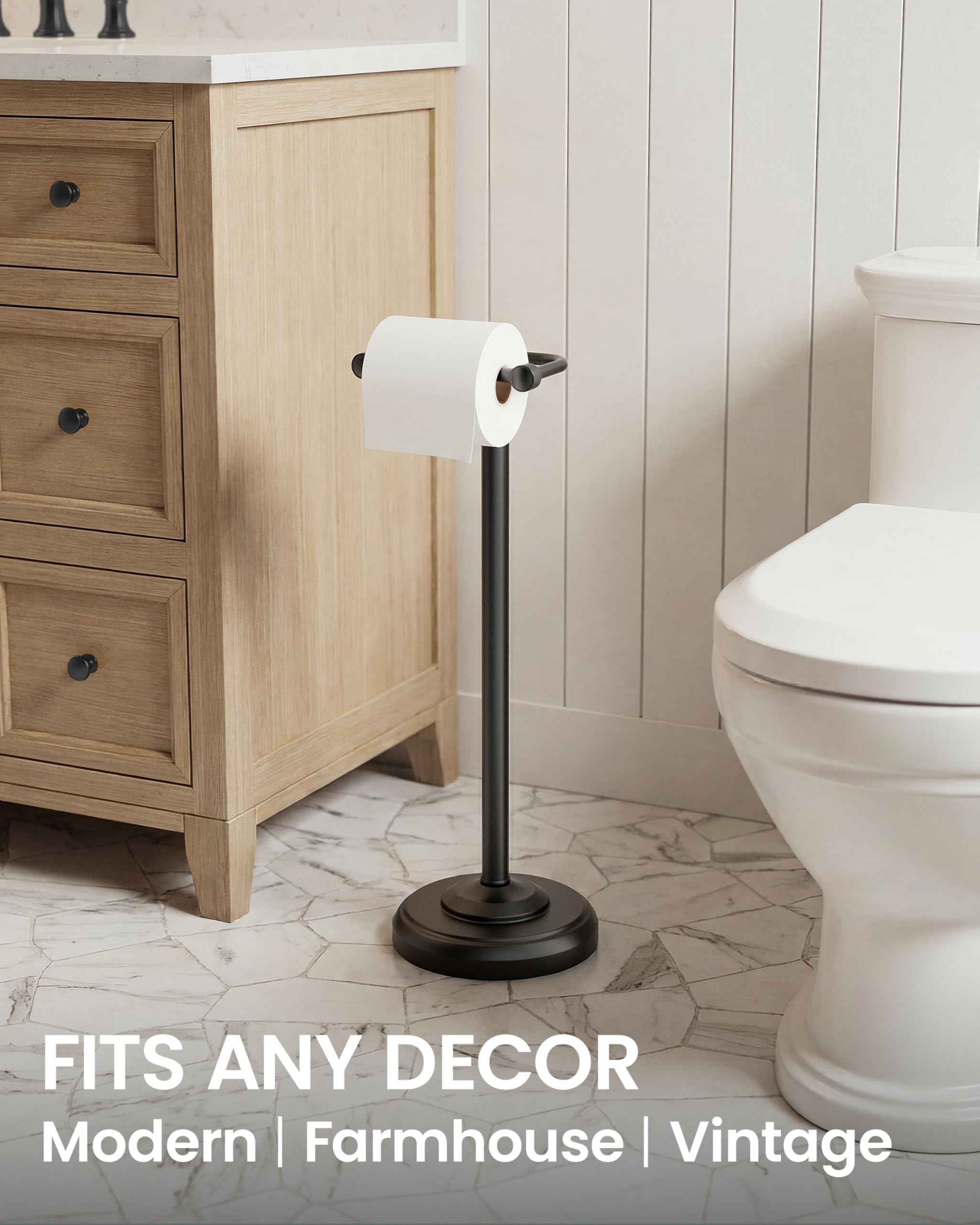 Matte Black Toilet Paper Holder Stand Freestanding, Weighted Base, 22 in — Amazon image 2
