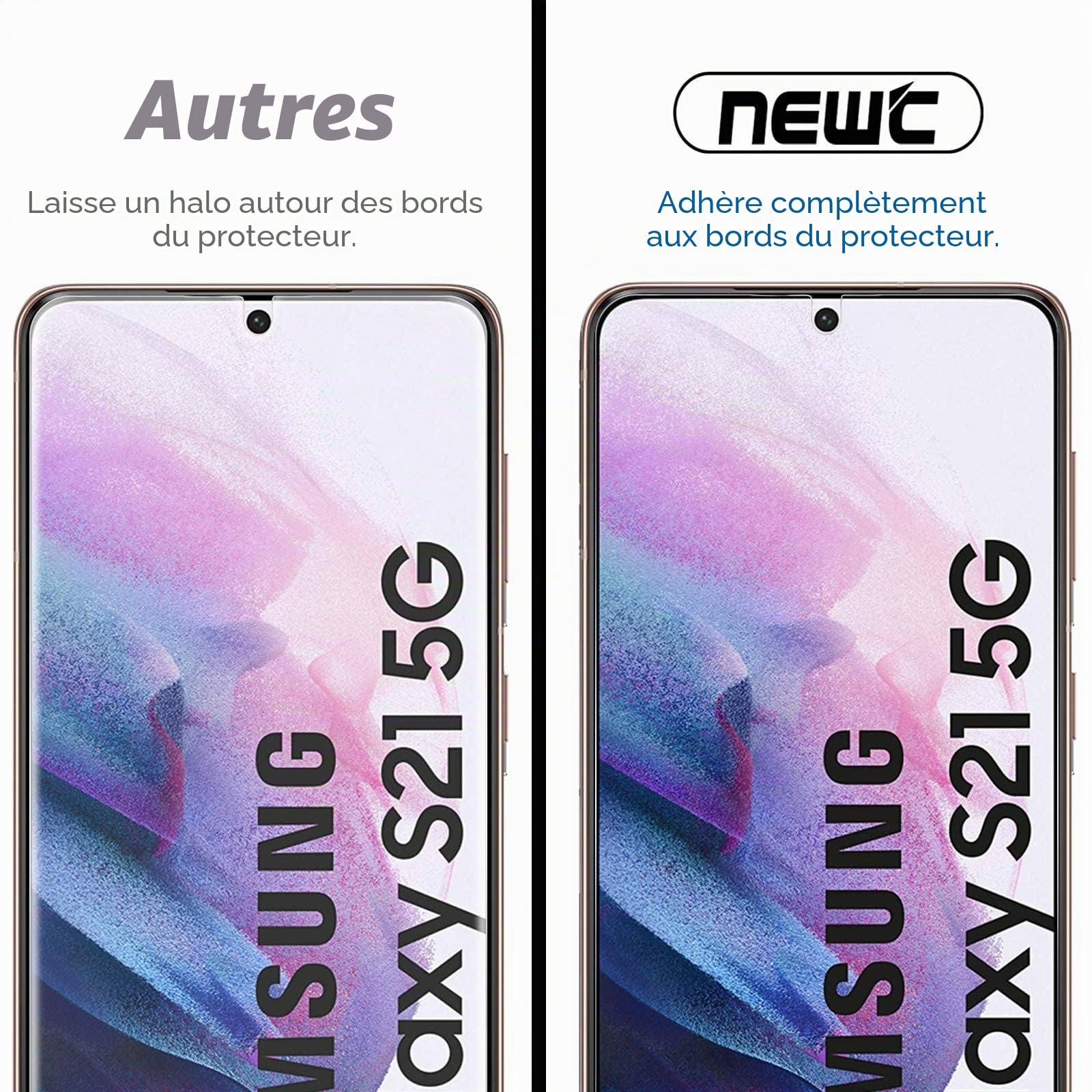 NEW'C Lot de 2, Verre Trempé pour Samsung Galaxy S21 5G (6.2), Film Protection écran -sans Bulles d'air -Ultra Résistant (0,26mm HD Ultra Transparent) Dureté 9H Glass