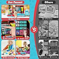 Vista 6 de 52 PIEZAS Caja Registradora de Juguete para Niños con Sonido Música/Escáner/Micrófono/Tarjeta de Crédito/Dinero de Juego, Juguete de Aprendizaje
