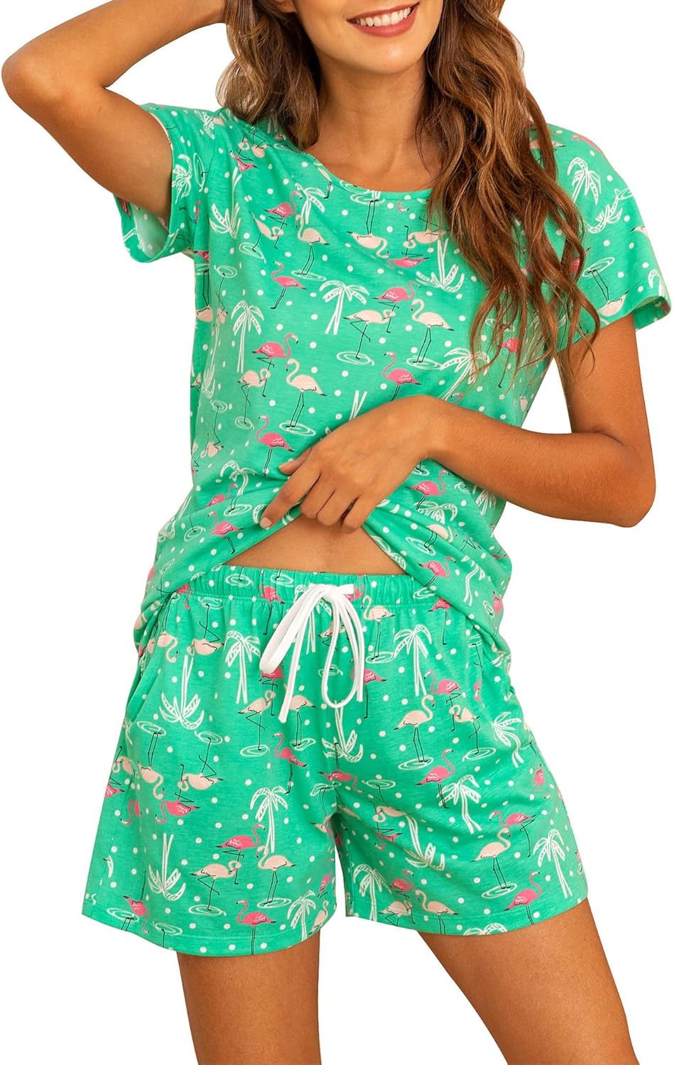 MIA LUCCE Dames Pyjama Kort Katoen - Schattig Tweedelig Zomer Huispak Met Kattenprint