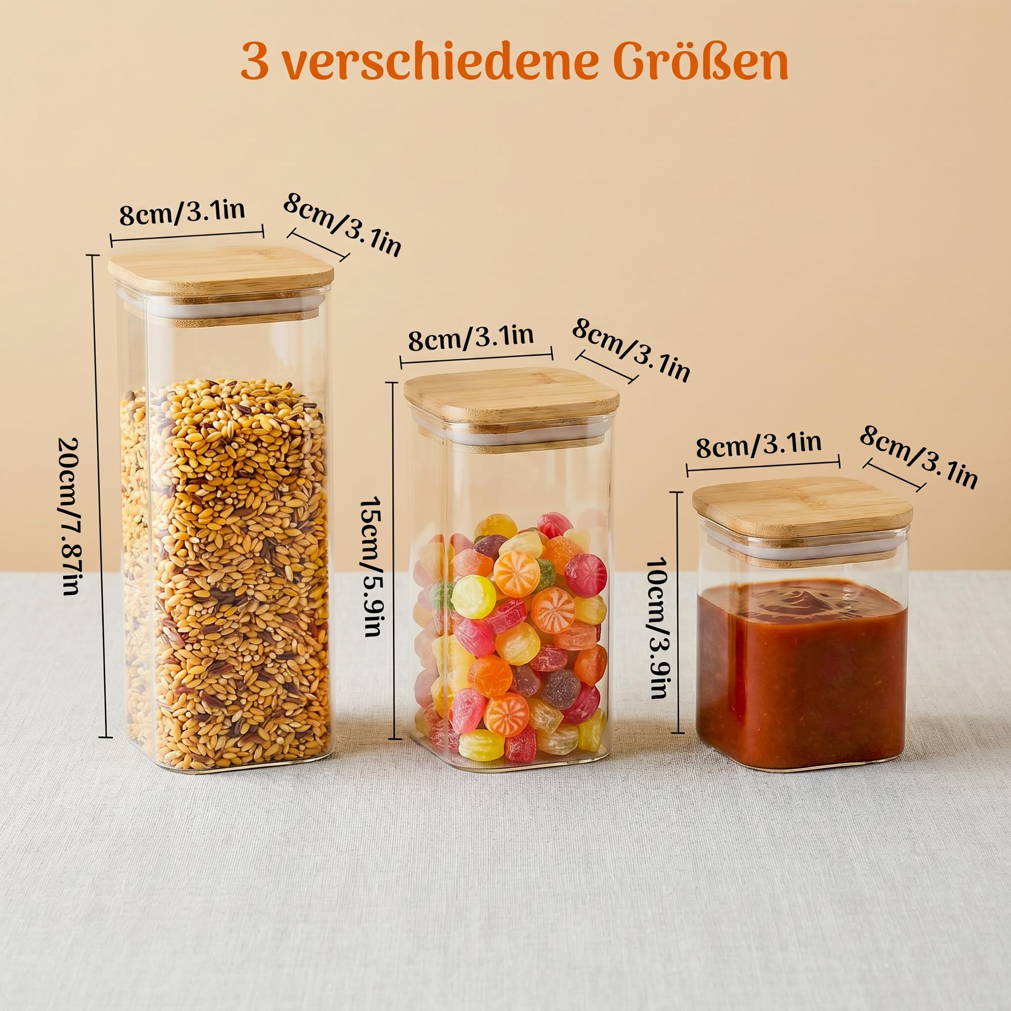 Vorratsgläser mit Deckel luftdicht 12er Set (Bambus), Vorratsdosen Glas mit Deckel, Glasbehälter für Küche, Aufbewahrungsgläser für Müsli, Kekse & Lebensmittel, Gesamtvolumen 9,2 Liter