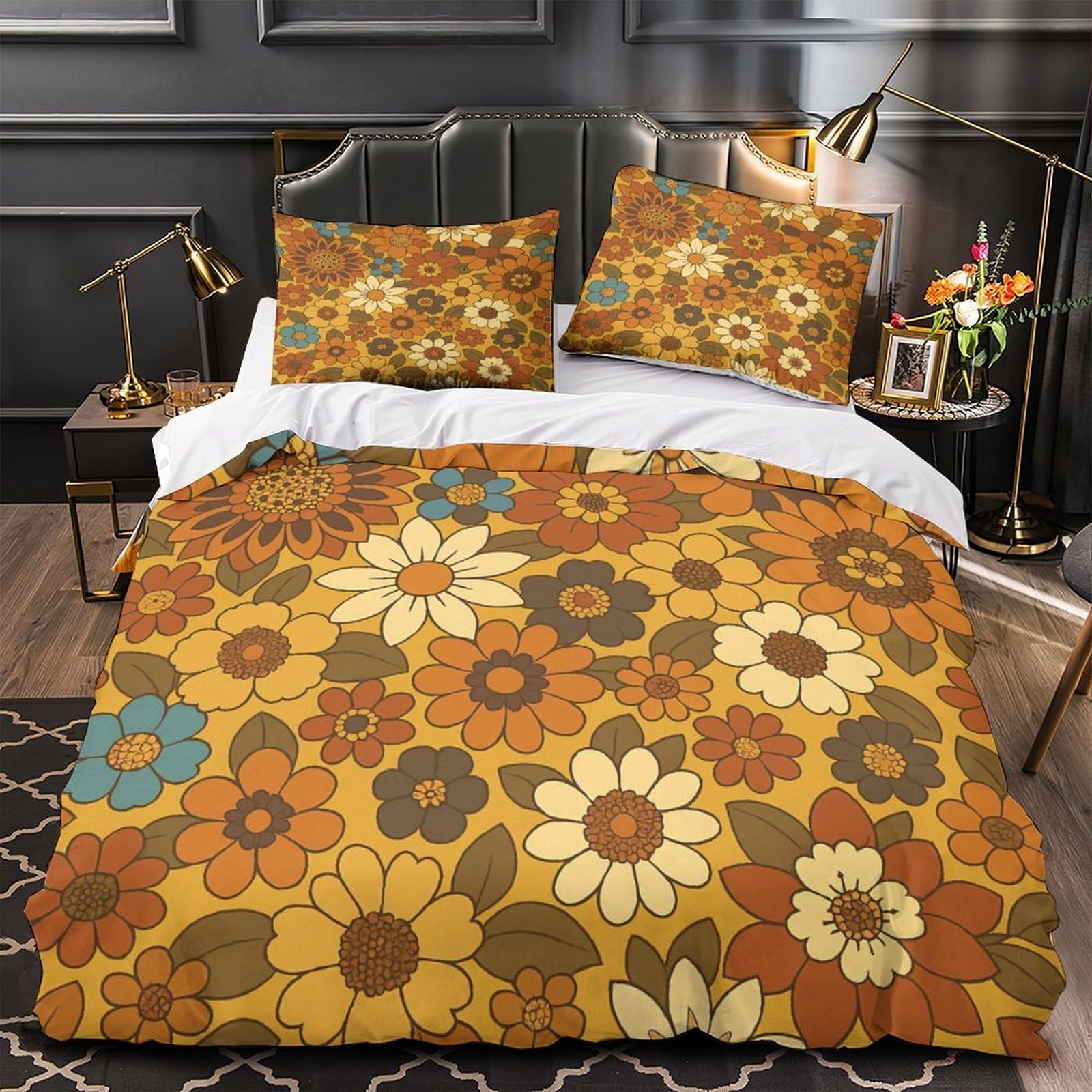 Parure de lit king microfibre hypoallergénique et douce à motif floral