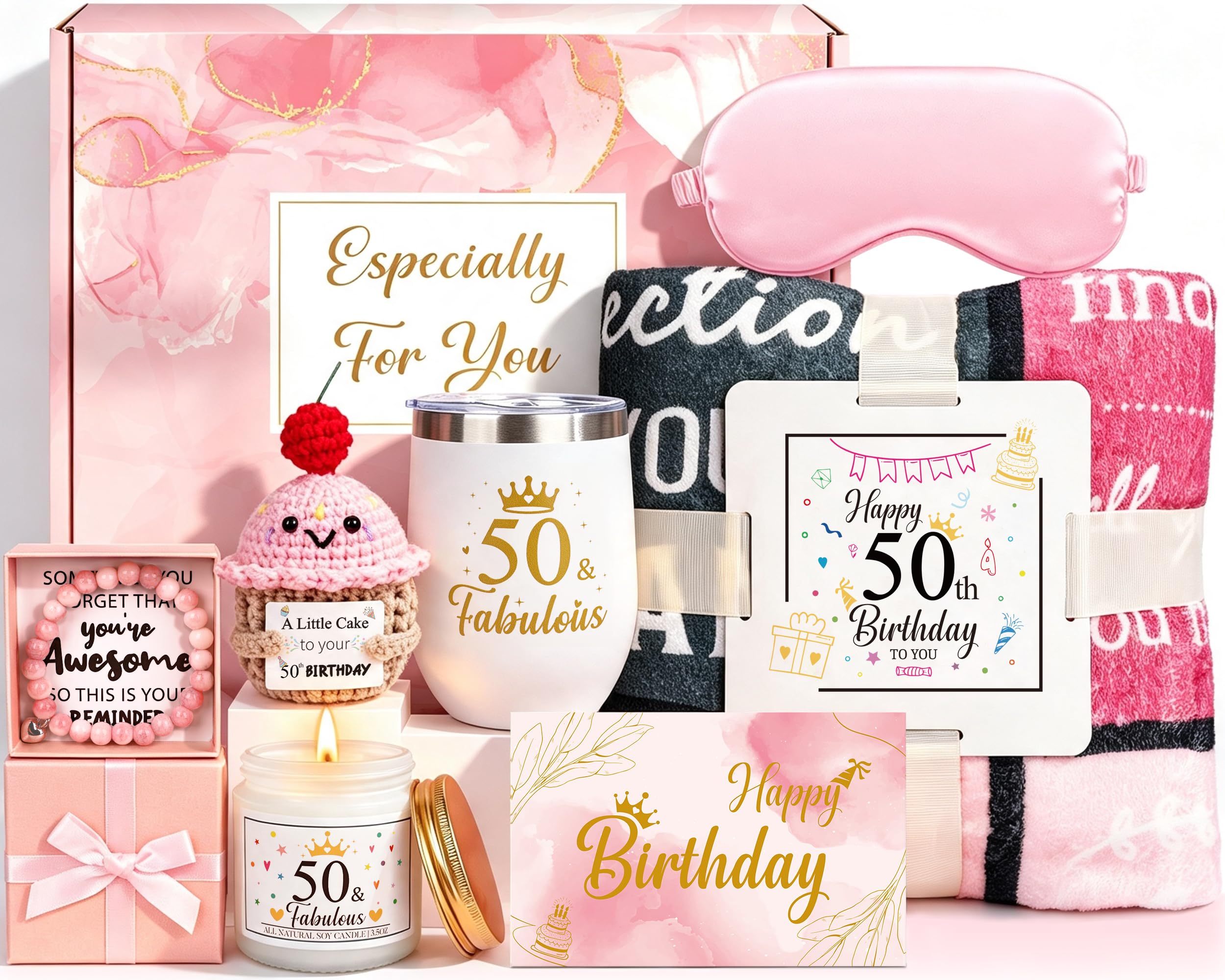 Geburtstagsgeschenke für Frauen, einzigartiger Geschenkkorb zum 50. Geburtstag für sie