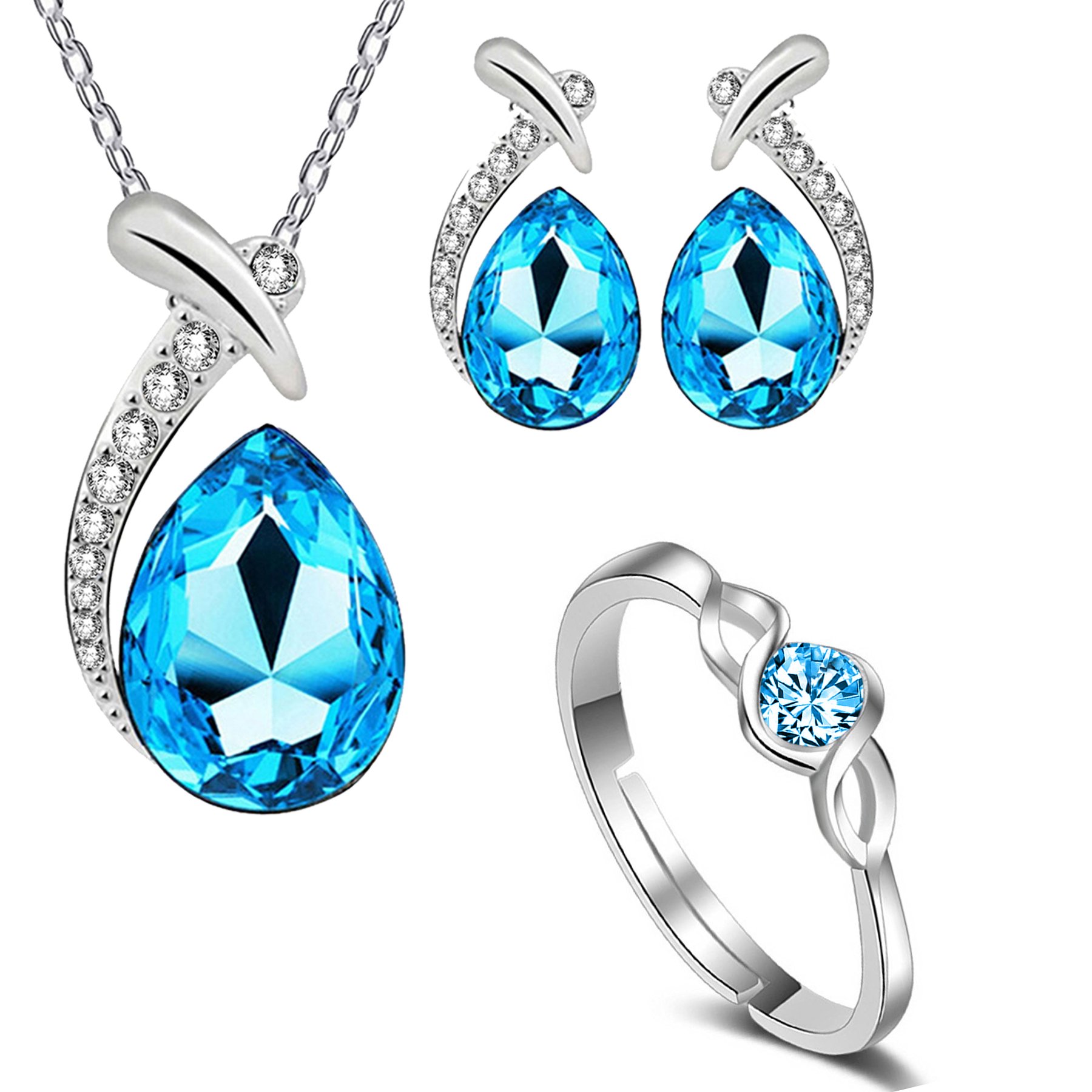 Om Jewells Combo Set Of Blue Crystal Water Drop Jewellery Set With Adjustable Solitaire Finger Ring For Girls And Women CO1000122 (B07CGCF779) Amazon Price History, Amazon Price Tracker