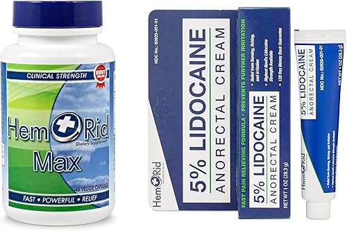 Miniatura 1 de HemRid Paquete Suplemento de hemorroides de fuerza máxima para la salud de las venas y crema calmante de lidocaína para un alivio rápido - Cuidado