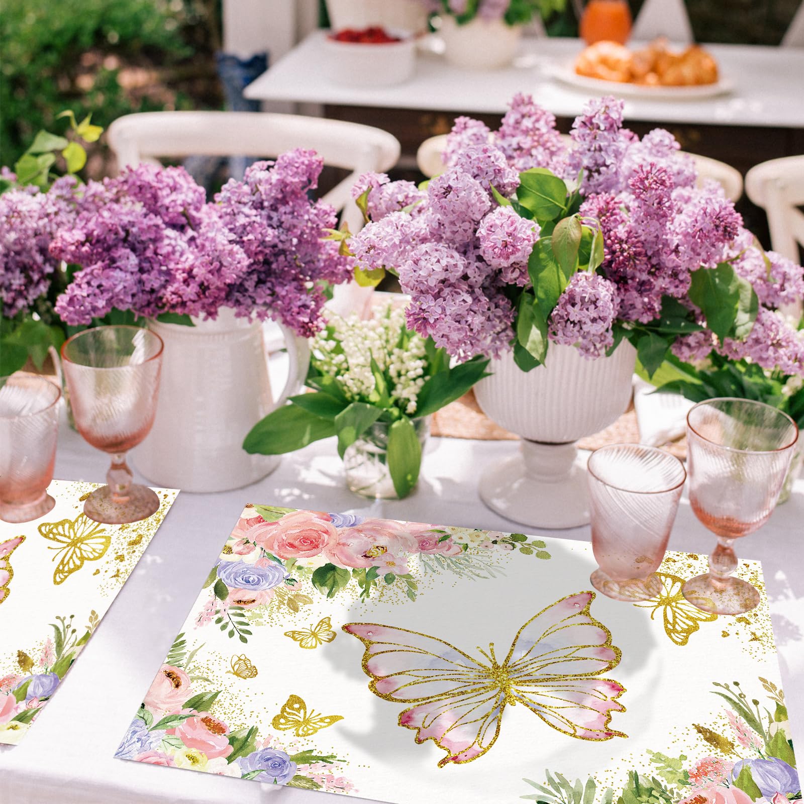 Gift Boutique Lot de 50 sets de table jetables en papier motif floral 27,9 x 43,2 cm - Motif papillons colorés - Pour fleurs d'été