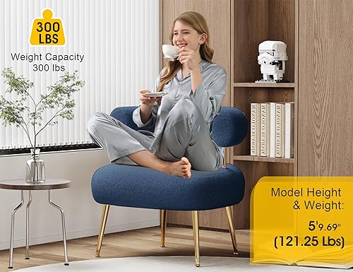 Miniatura 3 de Dewhut Silla decorativa de Sherpa Boucle de mediados de siglo, silla redonda tapizada con brazo de barril para espacios pequeños, sofá de esquina