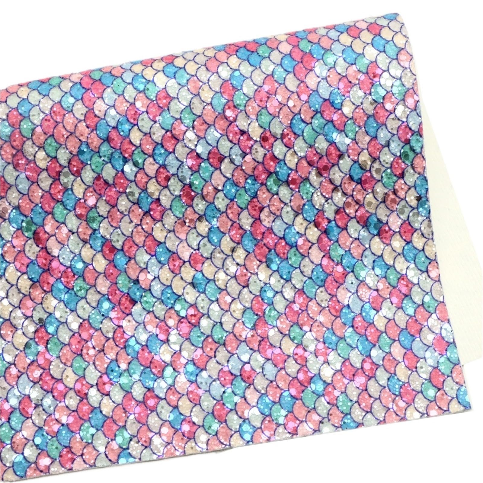 Sparkle PU Leather Fabric 2pcs 7.87x12.99inches Scale Pattern Faux Leather Sheets Sequins Shimmer Chunky Glitter Synthetic Fabric