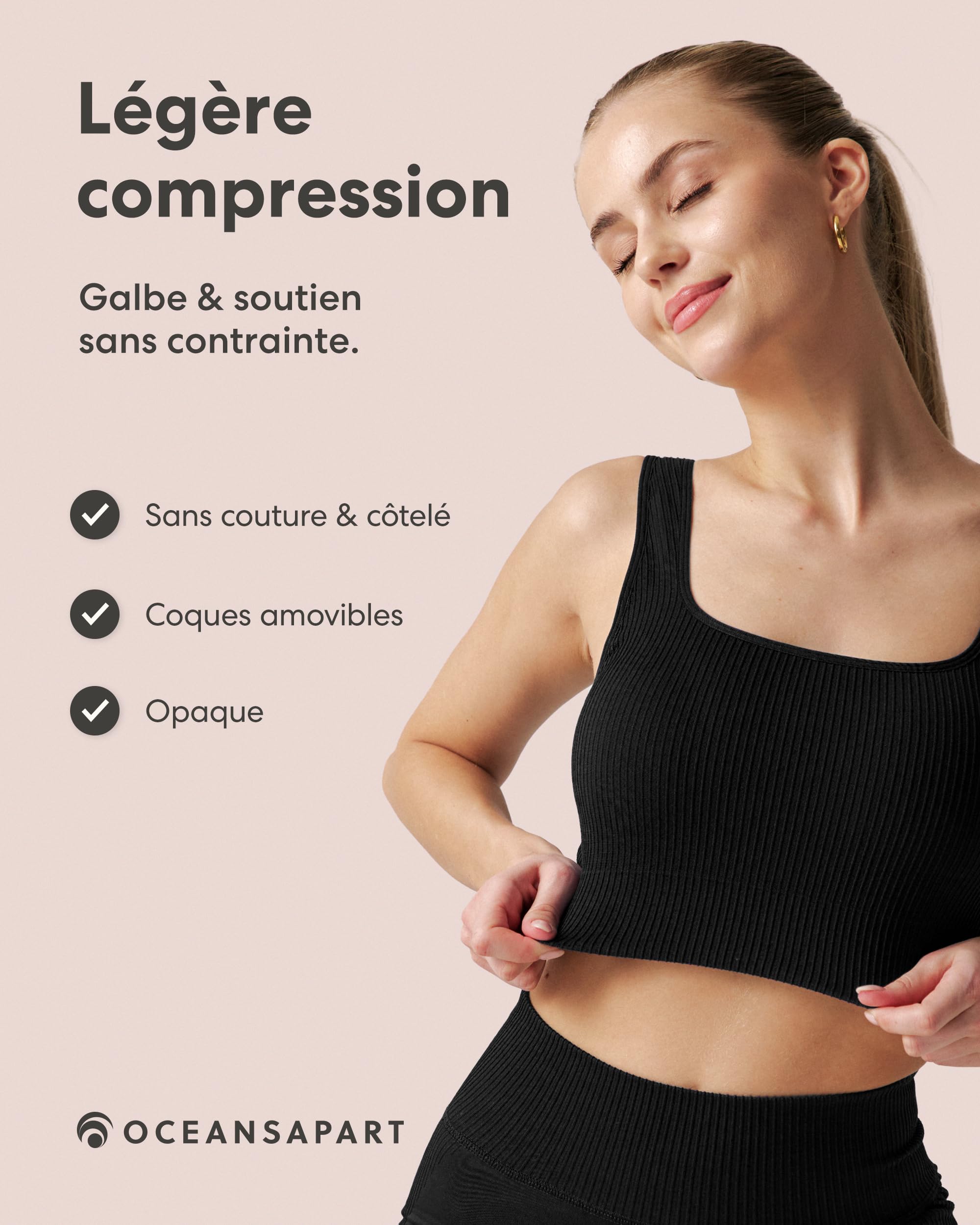 Oceansapart Sydney Brassière Femme sans Armature à Encolure Carrée et Tissu Double - Brassière Forte Poitrine Confortable pour Running, Yoga et Salle - Soutien Gorge Sport Respirant Taille XS-XXL