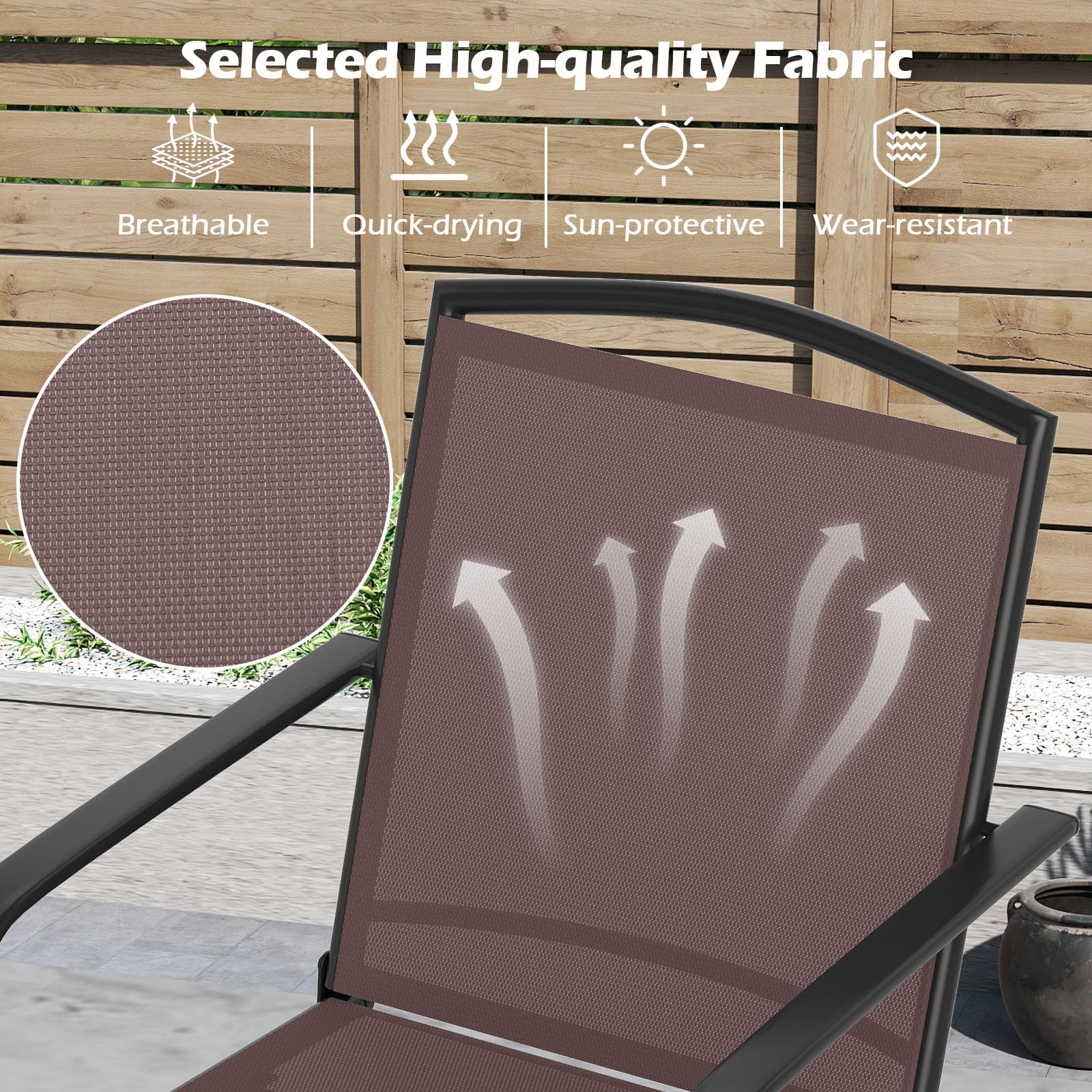 GIANTEX Juego de 2 Sillas Mecedoras Giratorias, Sillones con Respaldo Alto, Reposabrazos y Tejido Transpirable, Marco de Metal, Carga hasta 150 kg, Sillas para Patio, Jardín, Terraza (Marrón)