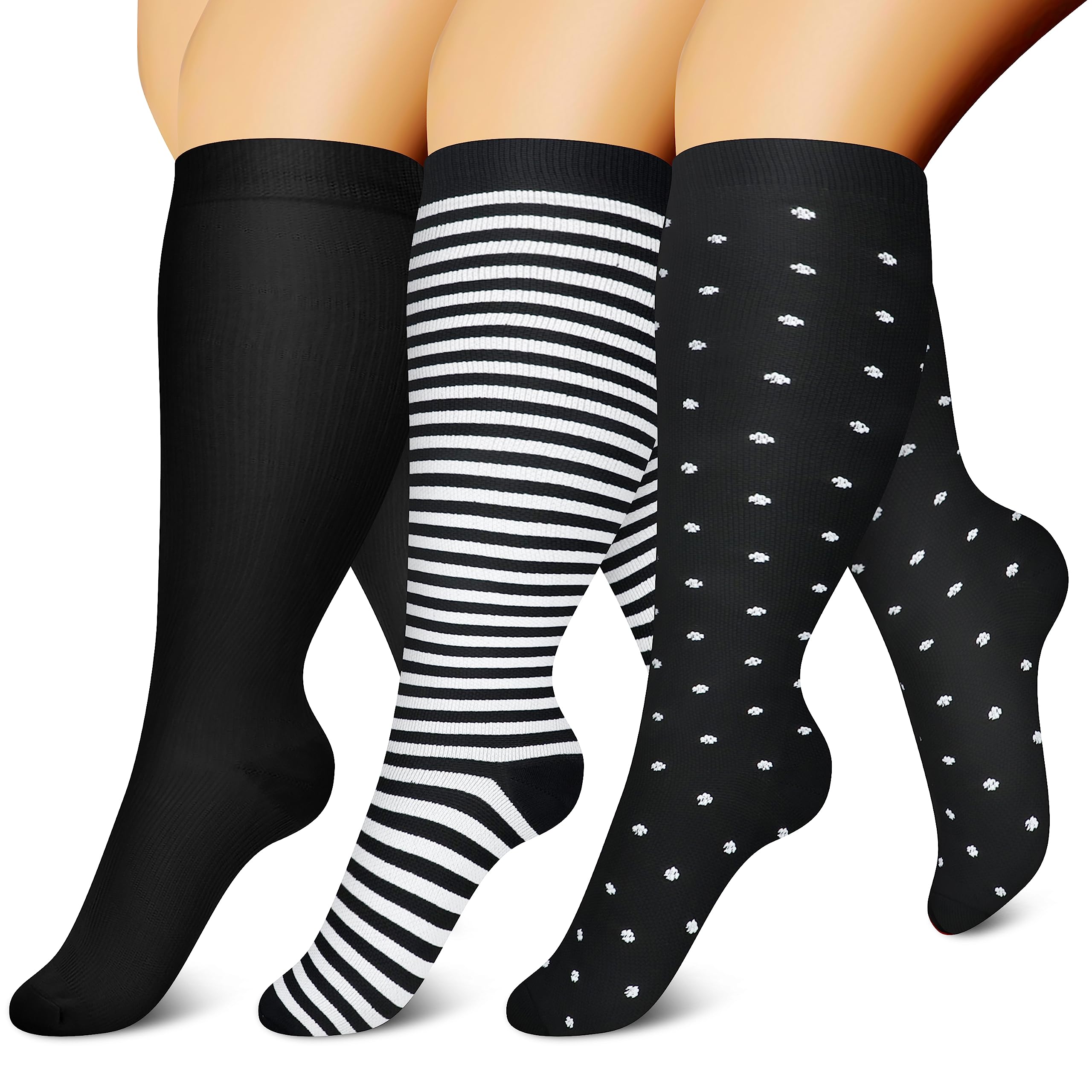 CHARMKING 3 Pairs Plus Size Compression Socks for Women & Men Extra Wide Calf 15-20 mmHg Best Support for Circulation