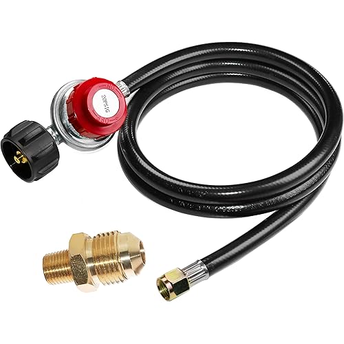 5 feet 0-20 PSI Adjustable High Pressure Propane Regulator with Hose, LP Gas Grill Regulator Hose with 1/8 MNPT Pipe Fitting for QCC1 Tank,Fits for Grill,Burner,Turkey Fryer,Cooker,Firepit and More