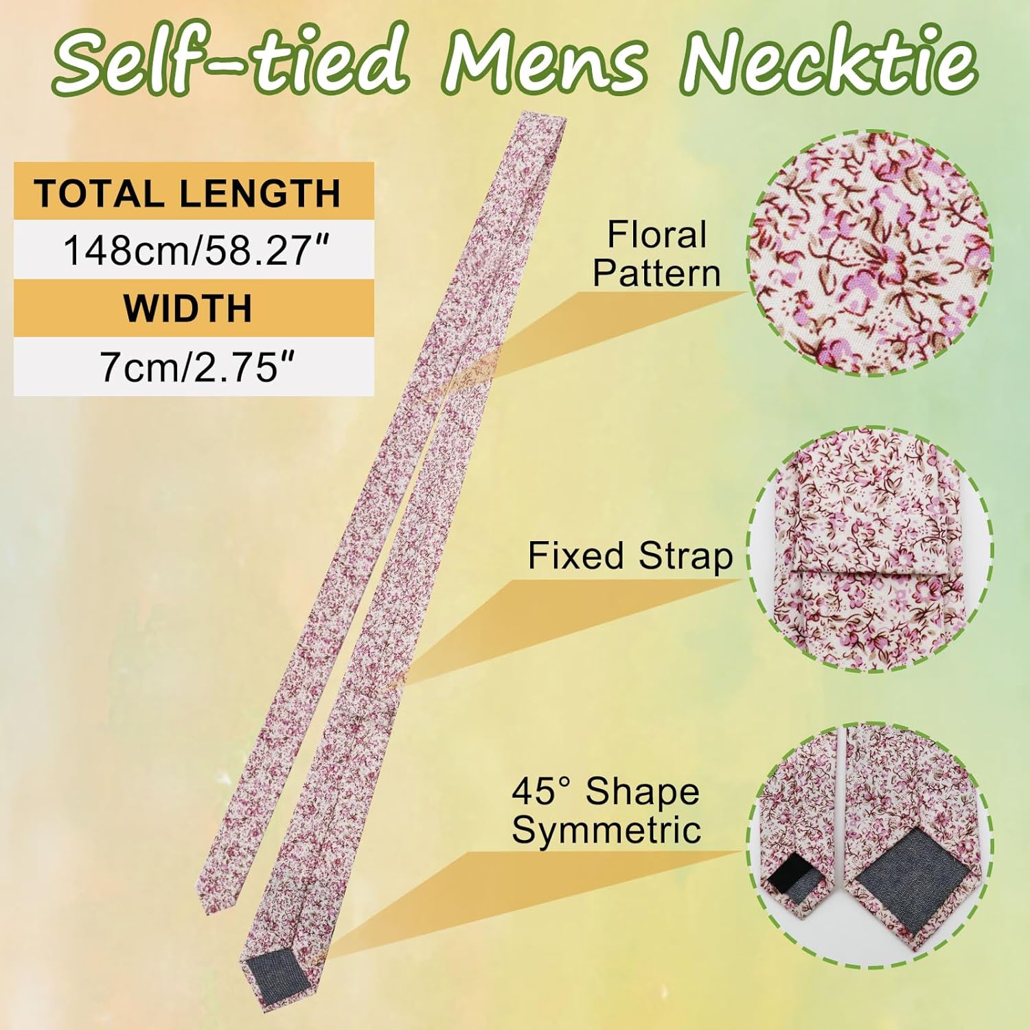 Skinny Ties for Men Self Tie Mens Tie, Cotton Floral Neckties for Men Accessory Wedding Party Business Casual - Image 3
