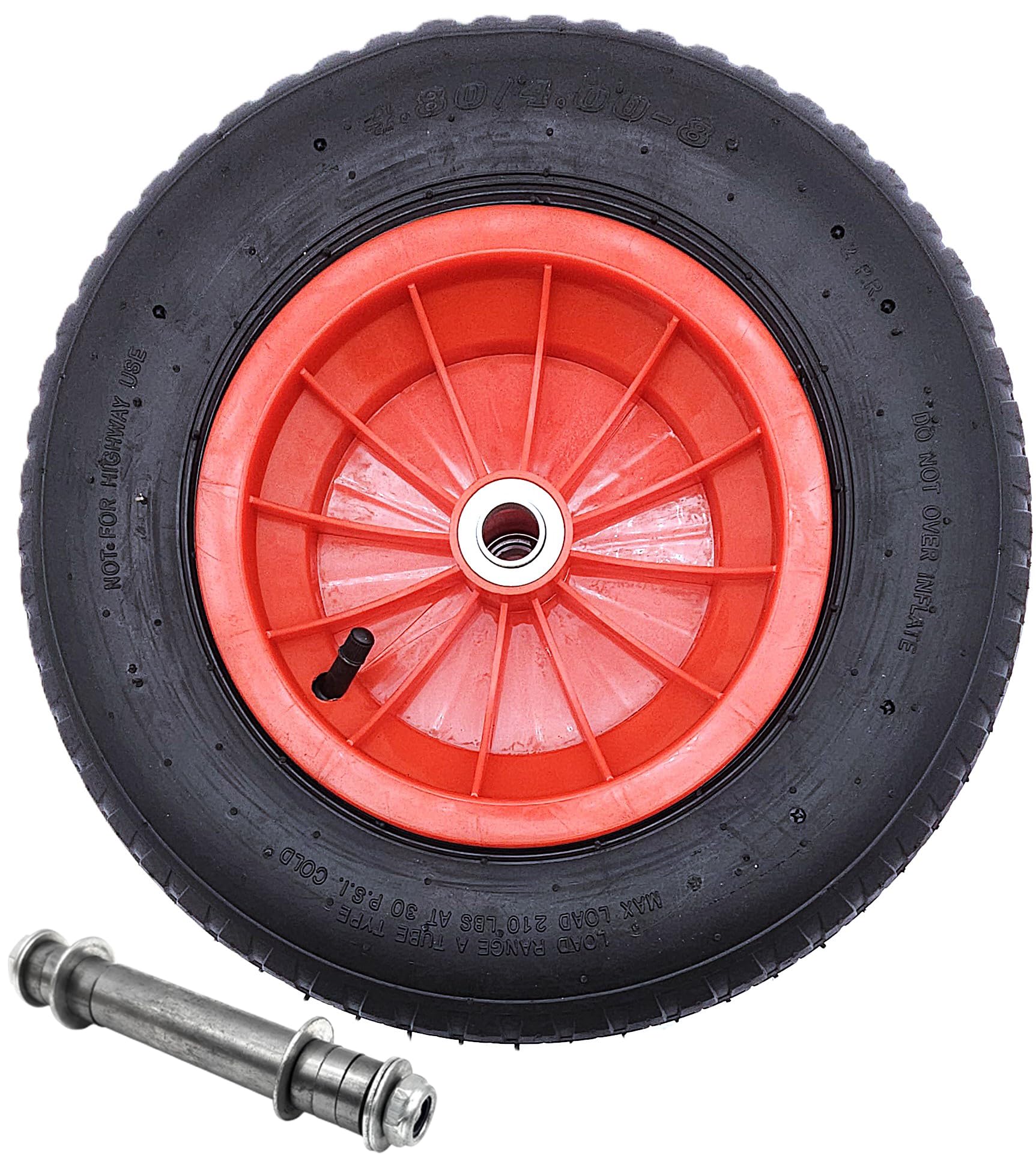 Hero Wheelbarrow Wheel Replacement Wheel Pneumatic Tyres 4.80/4.00-8 Wheelbarrow Tyre with Plastic Rim and Ball Bearings Rubber Wheel Wheelbarrow Pneumatic Wheel 2PR Tyre Red Diameter 400 mm Load 95